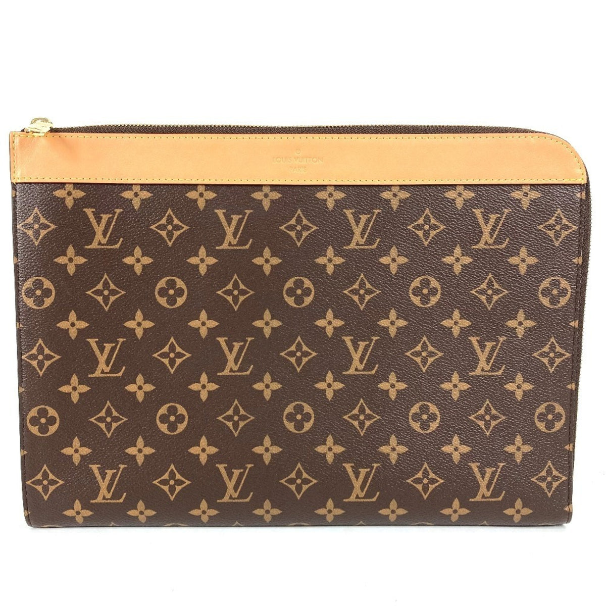 LOUIS VUITTON M82540 Monogram Pochette Jour, a clutch bag with an L-shaped zipper and canvas, suitable for men women, in brown, like new — Like New