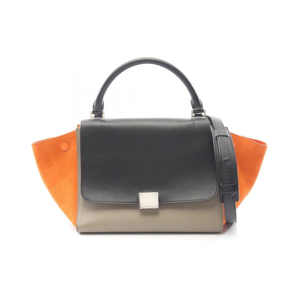 Celine Trapeze Small Handbag, Leather and Suede, Women's, Beige, Black, Orange