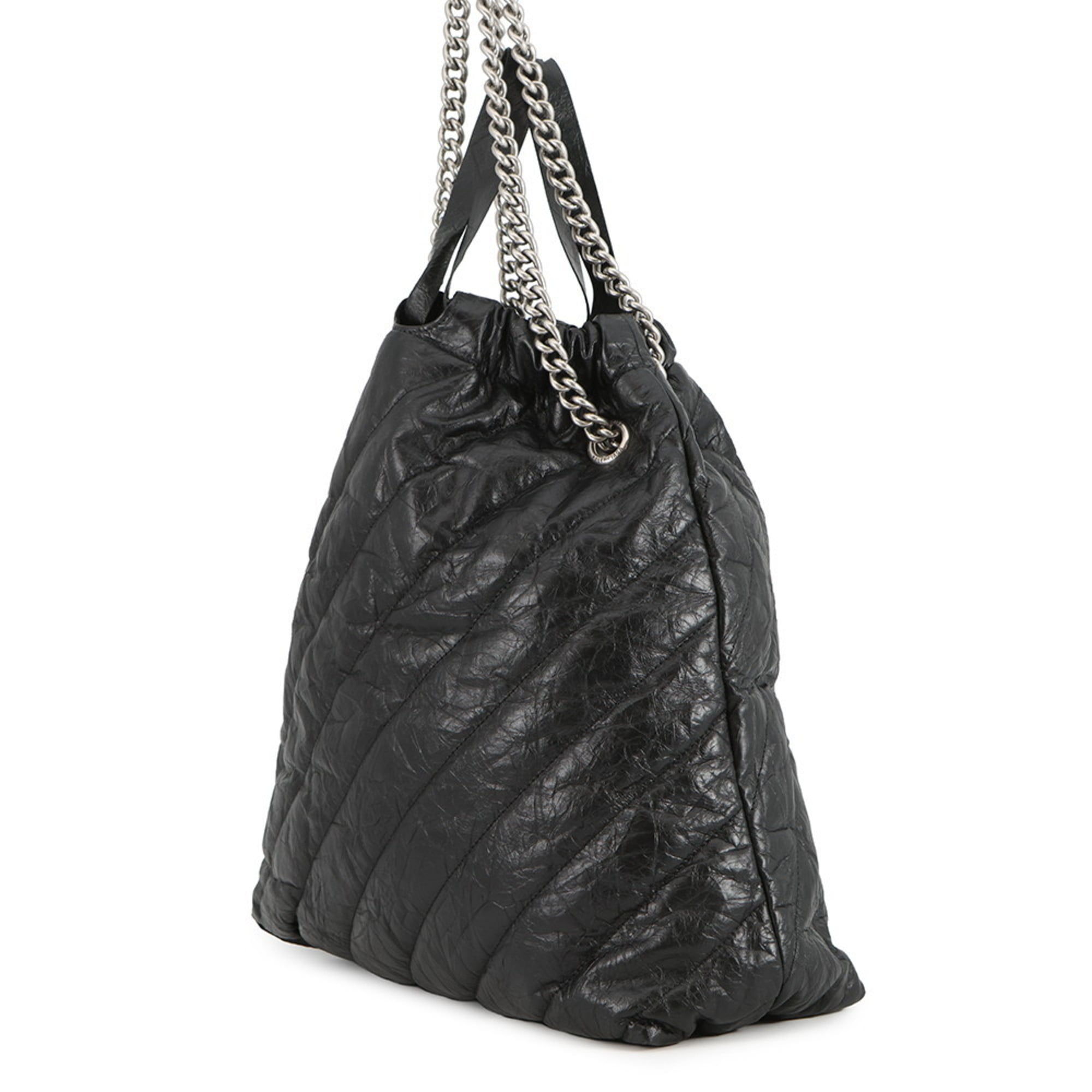 Balenciaga BB Chain Shoulder Bag in Crushed Quilted Calfskin Leather (742941) - Black