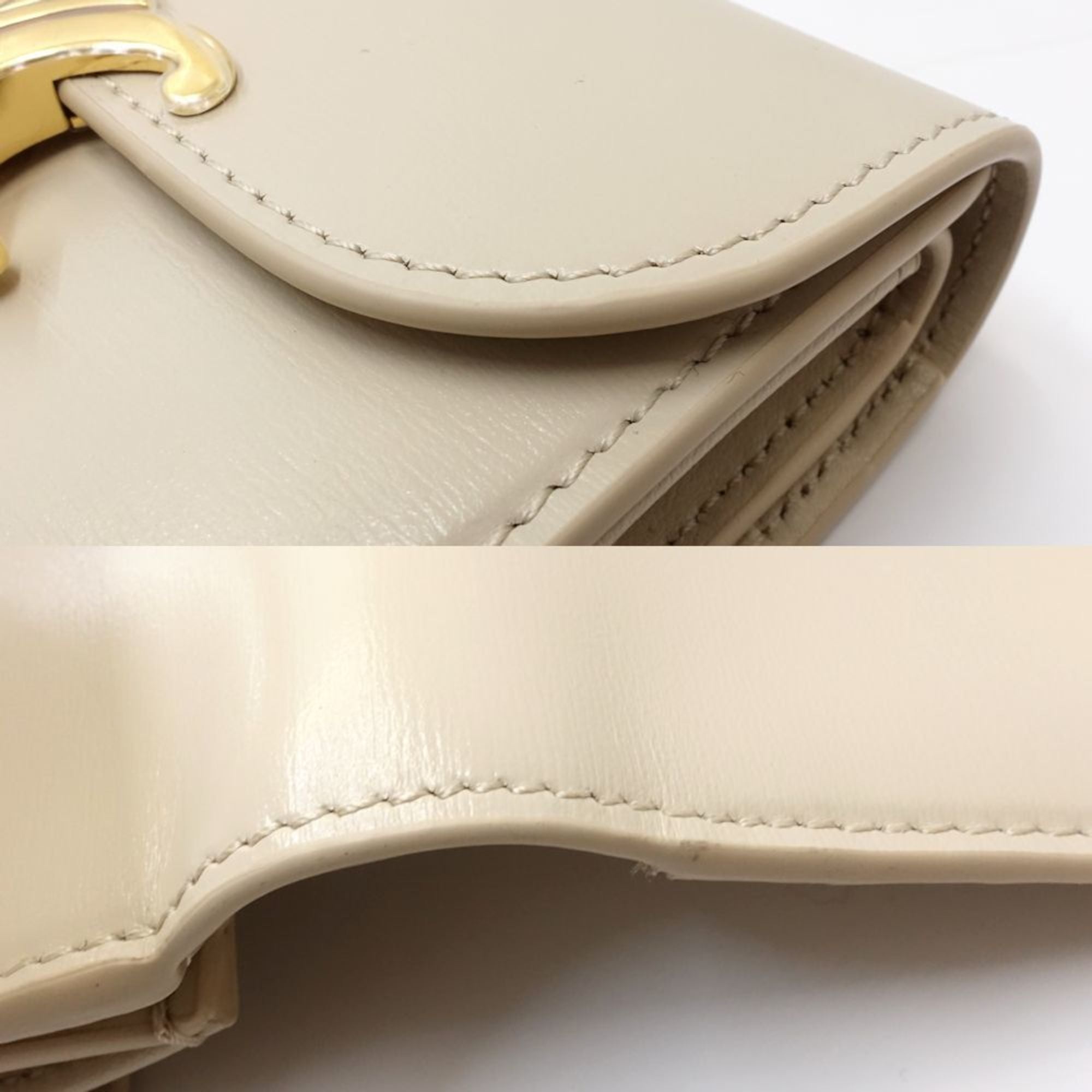 CELINE Triomphe Small Wallet W1E-3264, Beige Leather, Women's, 181614