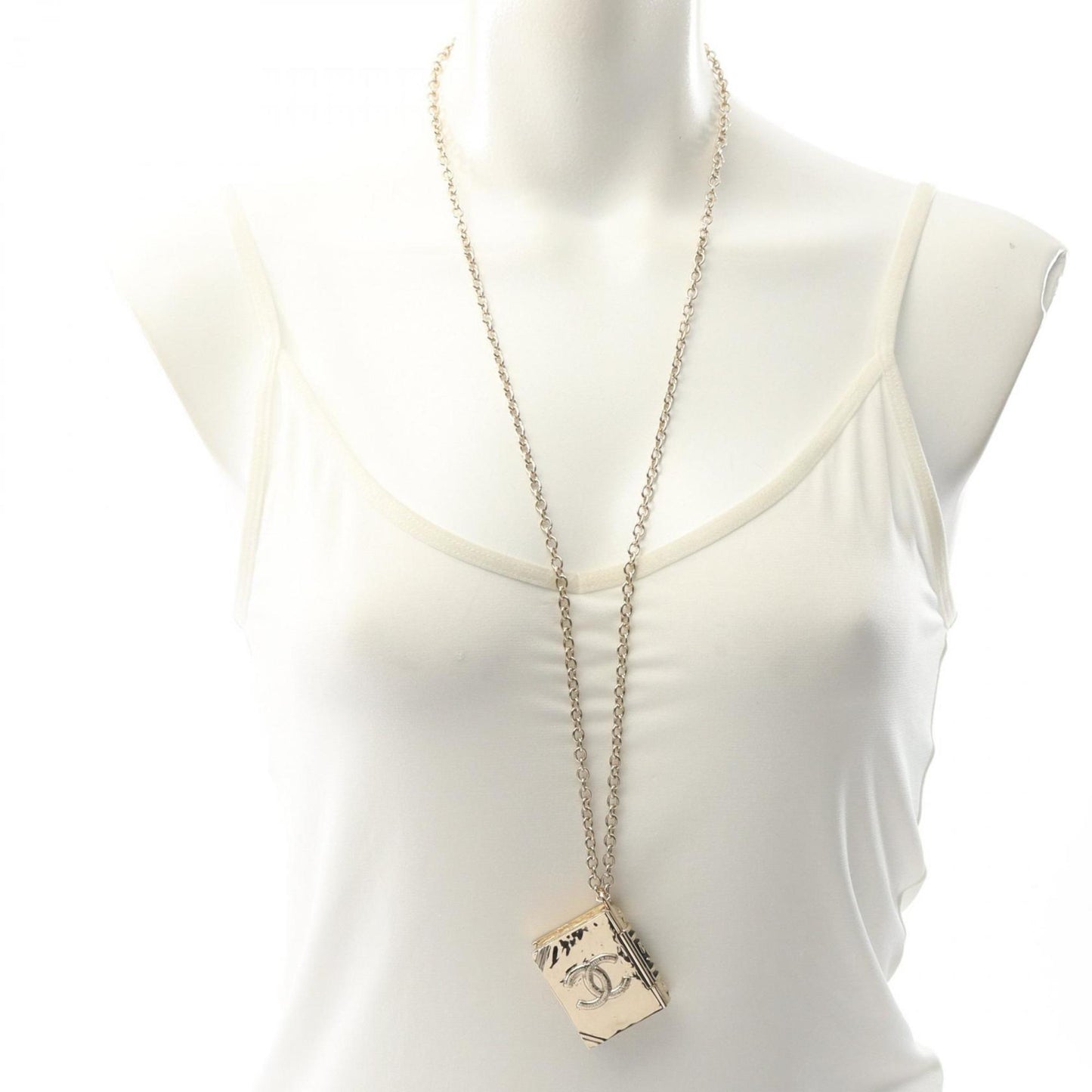 CHANEL Coco Mark Book Motif Necklace, Gold Plated, Women's, and Black