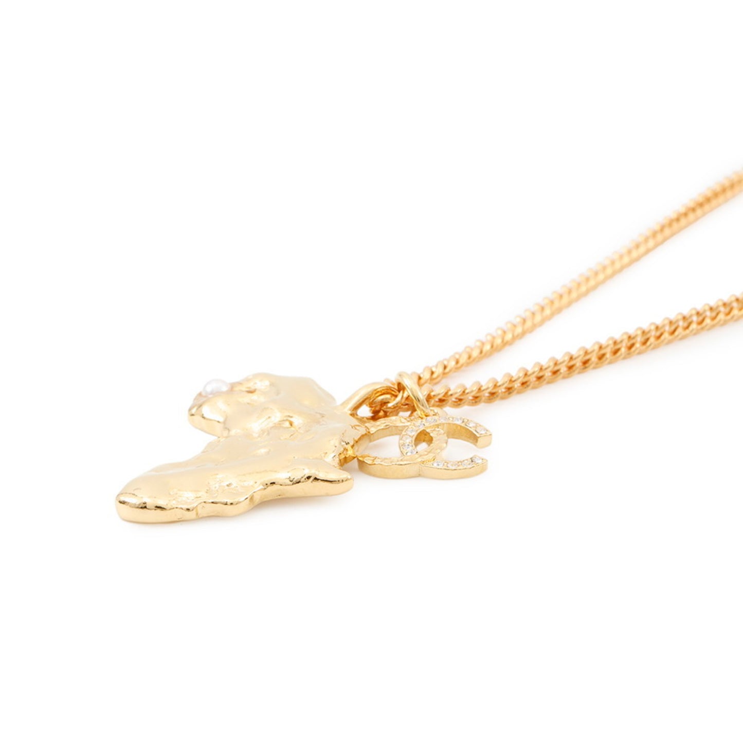 Chanel Necklace with Coco Mark, African Continent Motif, Faux Pearls and Rhinestones, G23A CHANEL