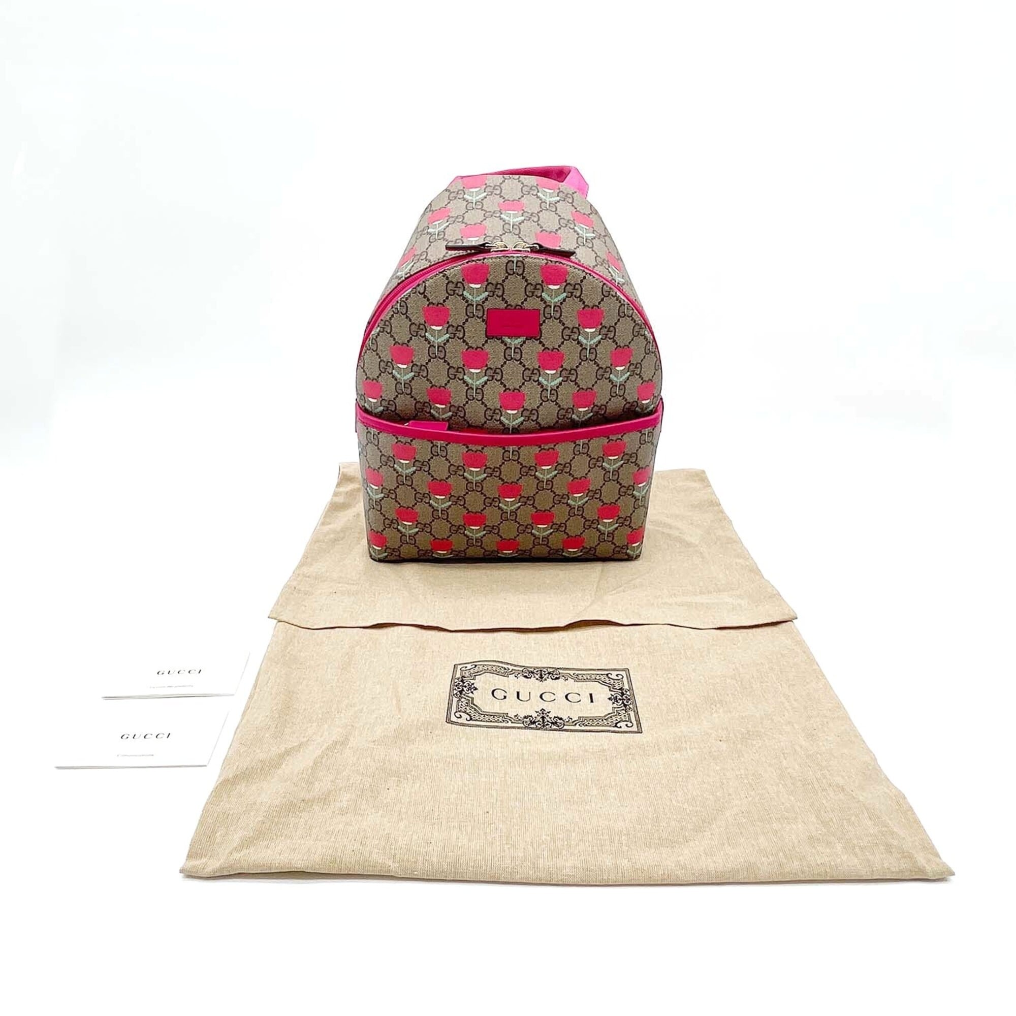 GUCCI Children's Tulip Backpack/Daypack, Flower Design, GG Supreme, 782708, Coated Canvas, Brown, Men's/Women's — Like New