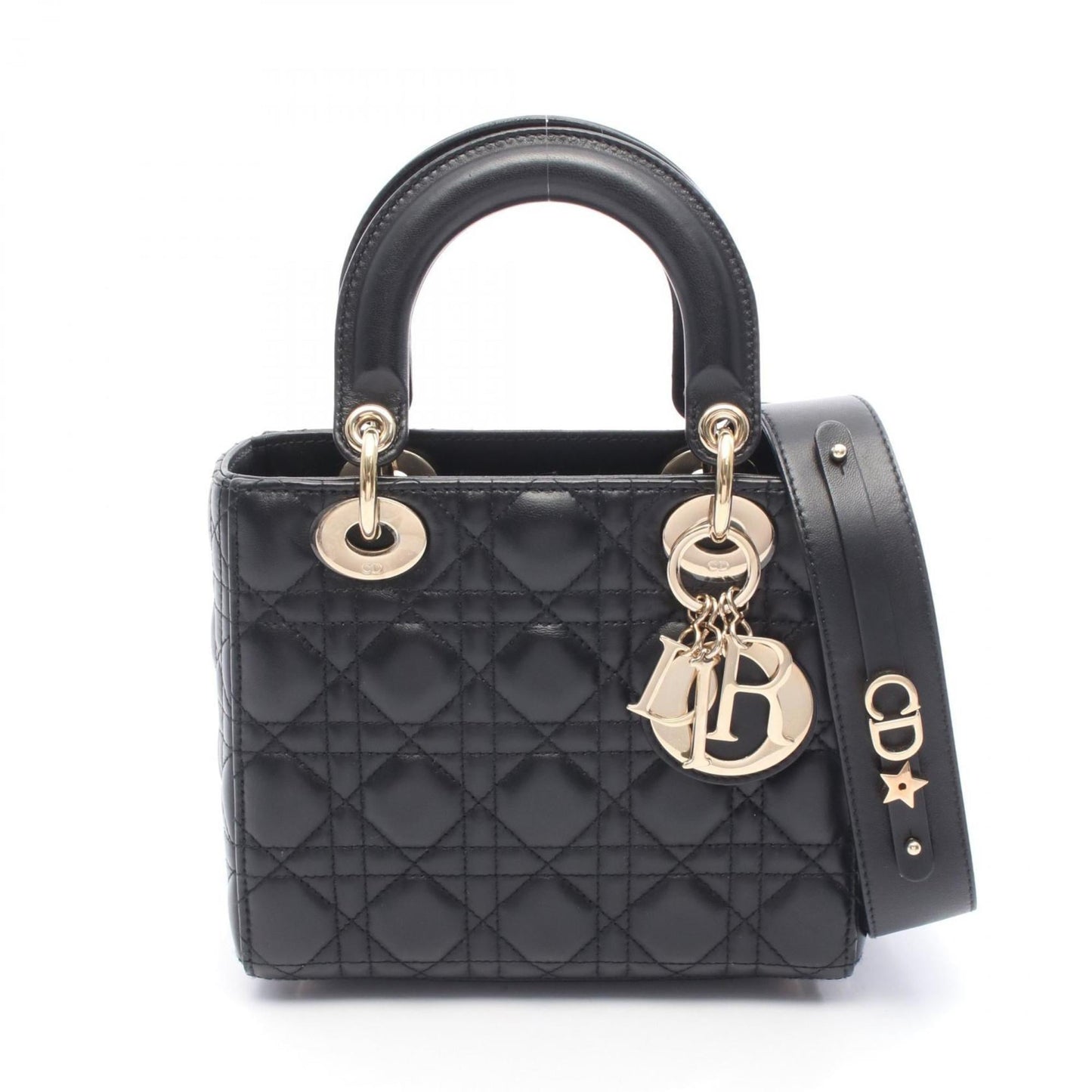 Christian Dior Dior Lady Small Cannage Handbag, Leather, Women's, Black