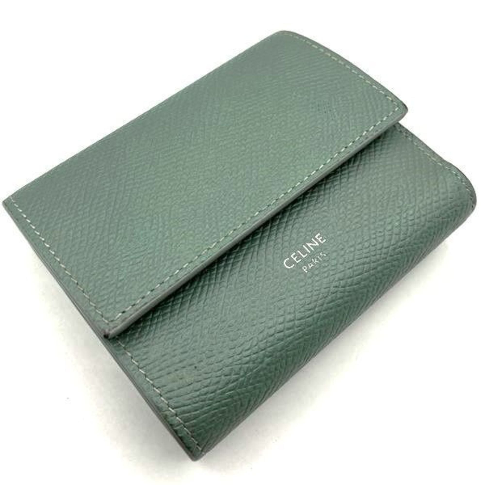 CELINE Small Trifold Wallet in Gray and Green