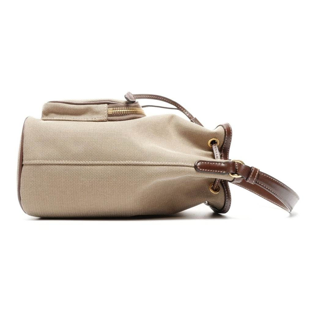 Prada Jacquard Logo Drawstring Shoulder Bag in Beige
