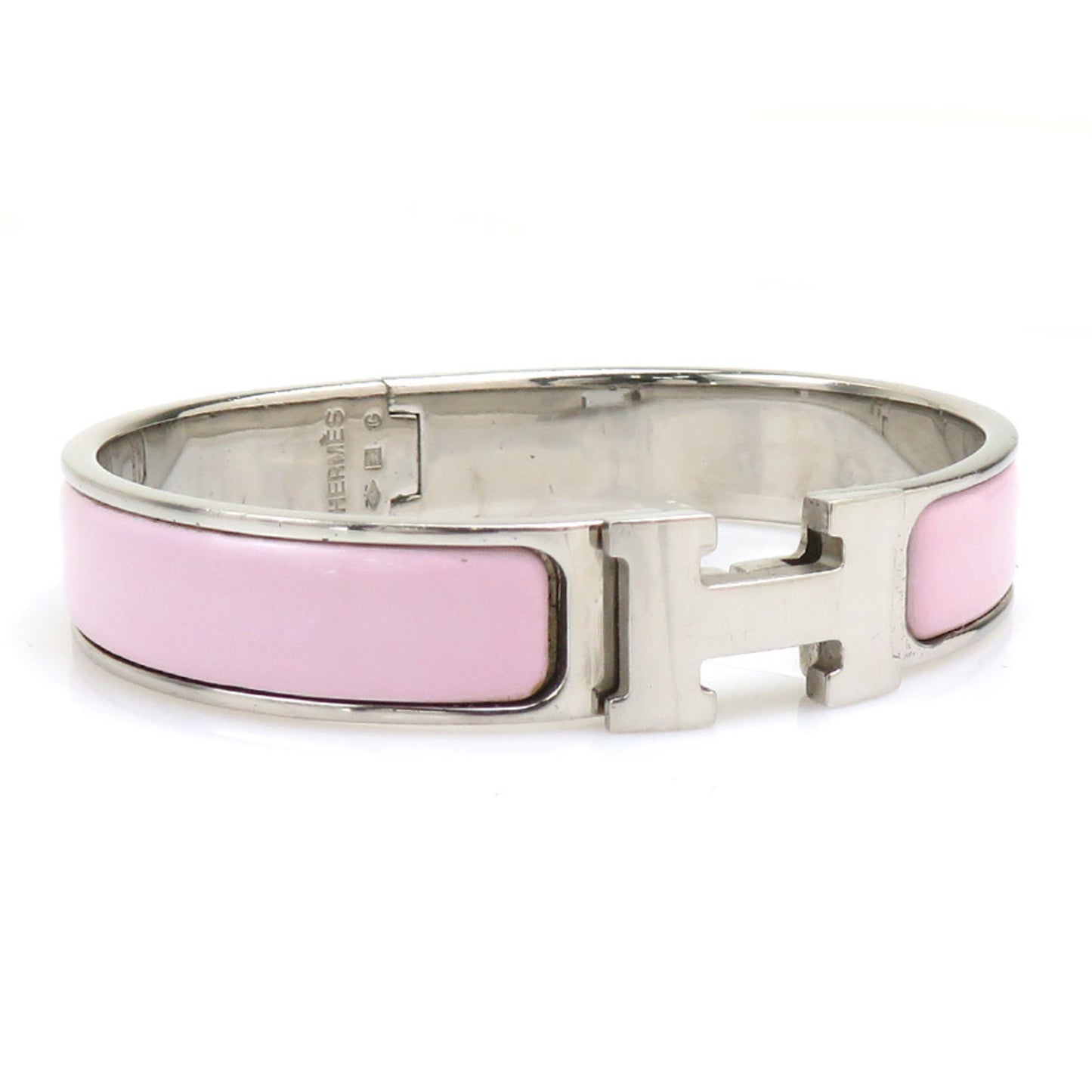 Hermes HERMES Bangle Bracelet Click Clack Metal Enamel Silver Light Pink Women's e60507a