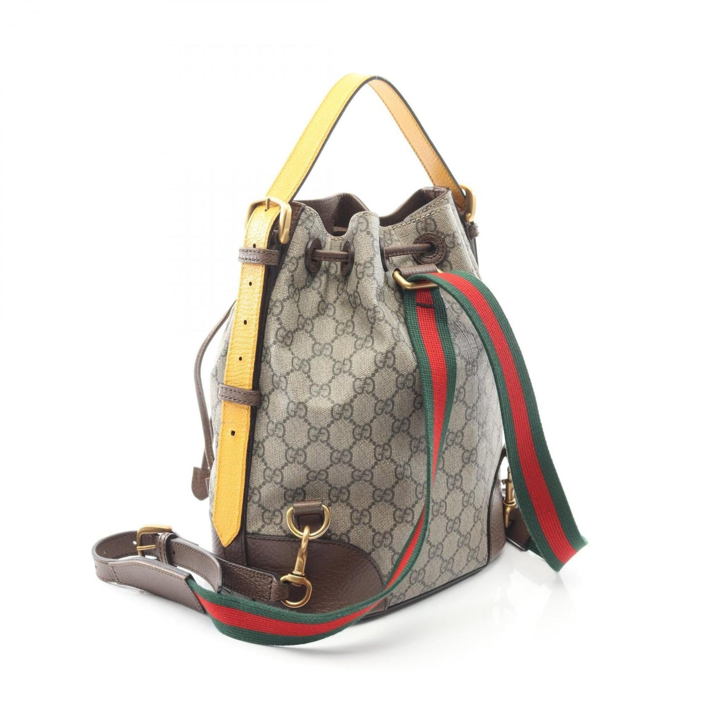 Gucci GG Supreme Ferry Line Shoulder Bag/Rucksack/Backpack in Coated Canvas and Leather, Beige, Brown, Multicolor, Women's, 473875