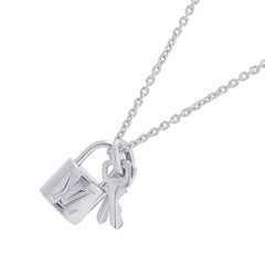 Louis Vuitton Pendant Lockit Necklace, 18K White Gold, Q93320. (LOUIS VUITTON pendant necklace) — Like New