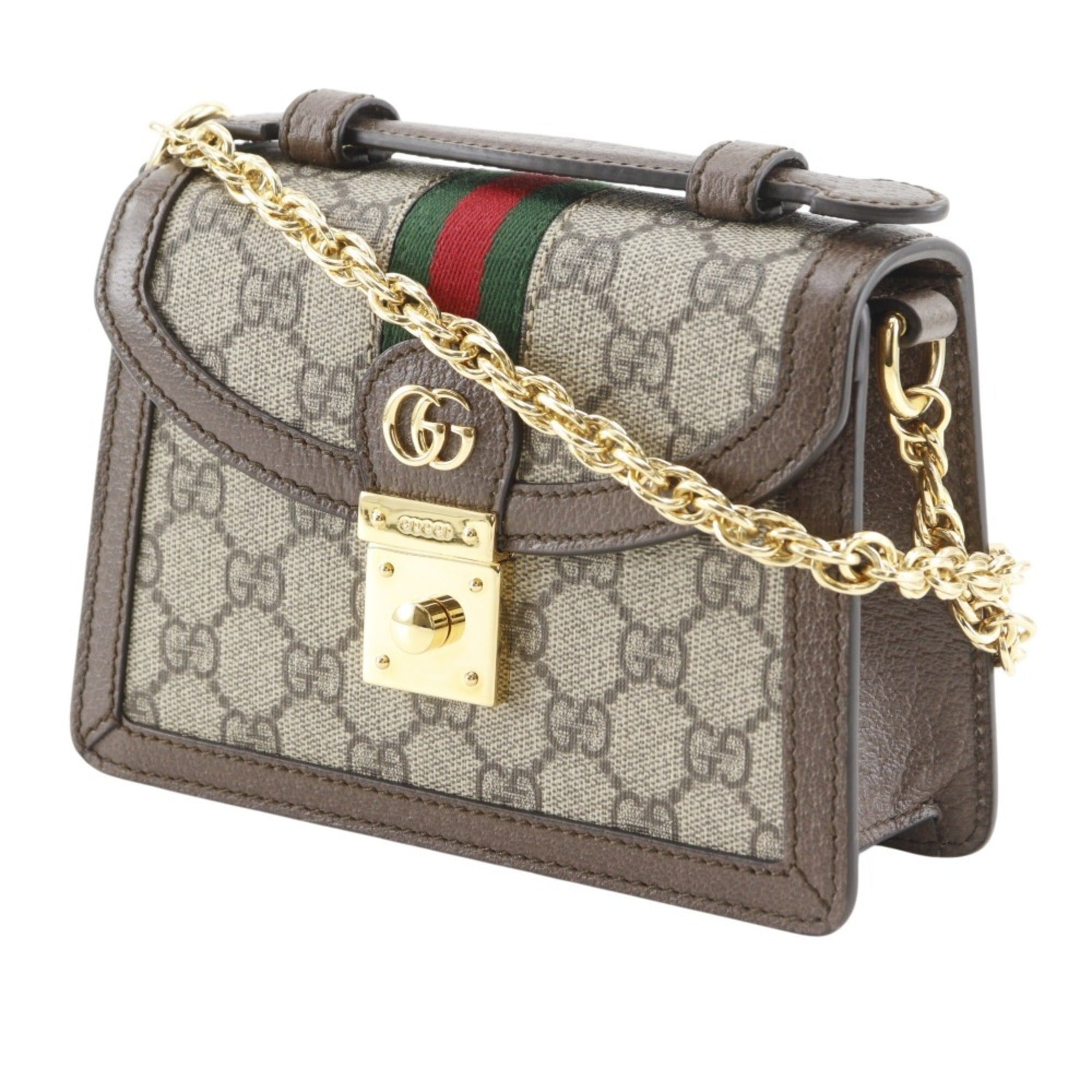 Gucci Ophidia Shoulder Bag, Sherry Line Mini Chain 696180, GG Supreme Canvas, Brown, 2-way, Flap, Women's — Like New