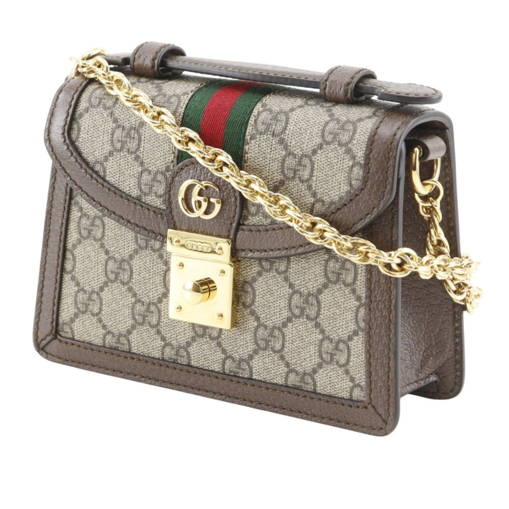 Gucci Ophidia Shoulder Bag, Sherry Line Mini Chain 696180, GG Supreme Canvas, Brown, 2-way, Flap, Women's — Like New