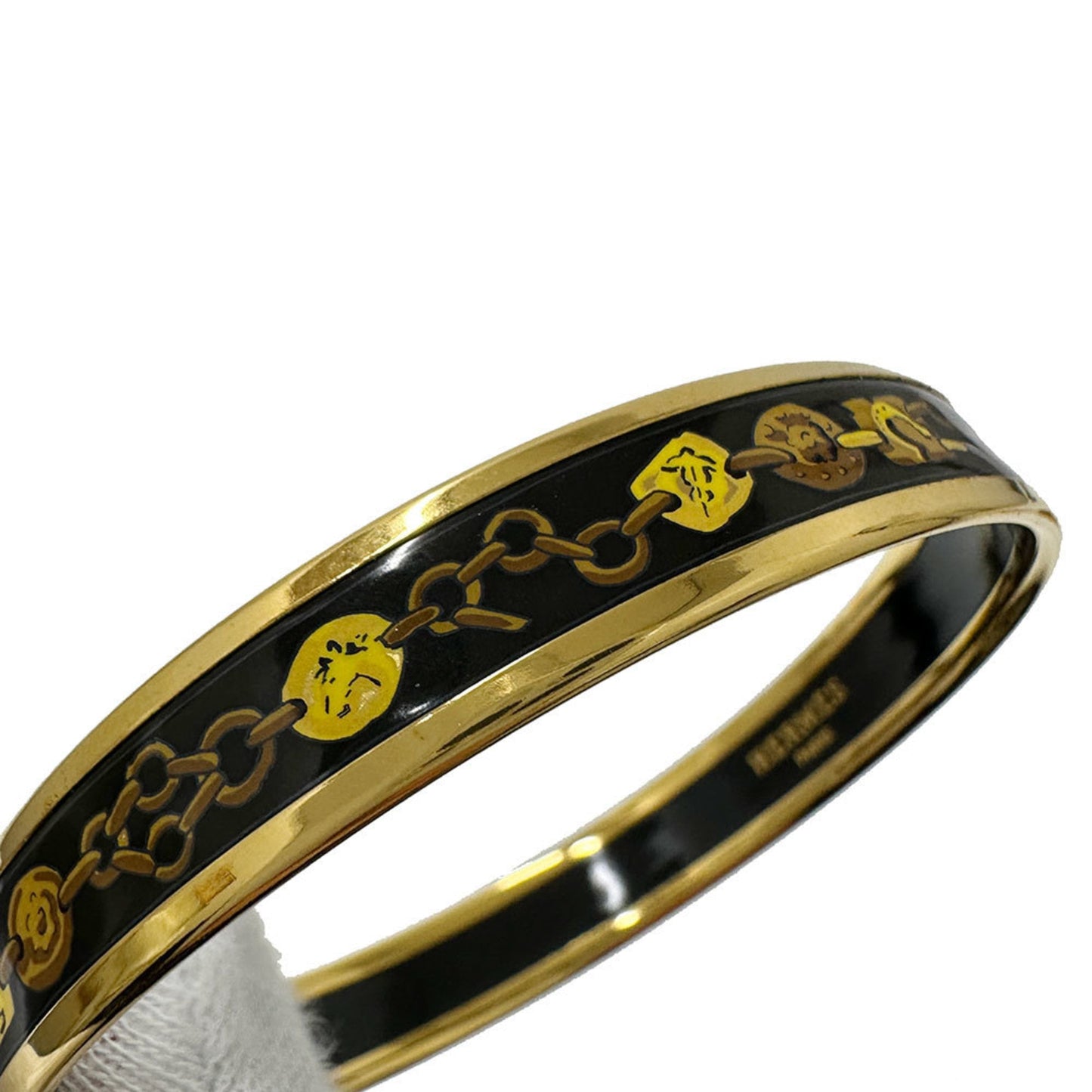 Hermes HERMES bangle, enamel, women's, brand, GP, gold, black, chain motif