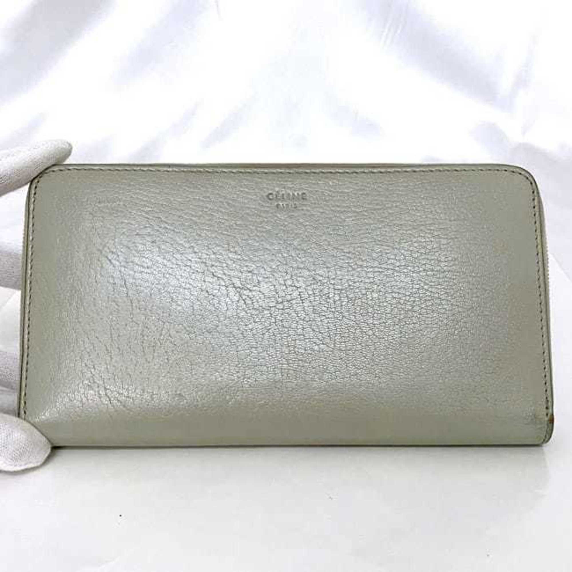 Celine Round Long Wallet Large Zip Multi-Function ec-22650 Gray 105003 Leather S-PG-3176 CELINE Women's