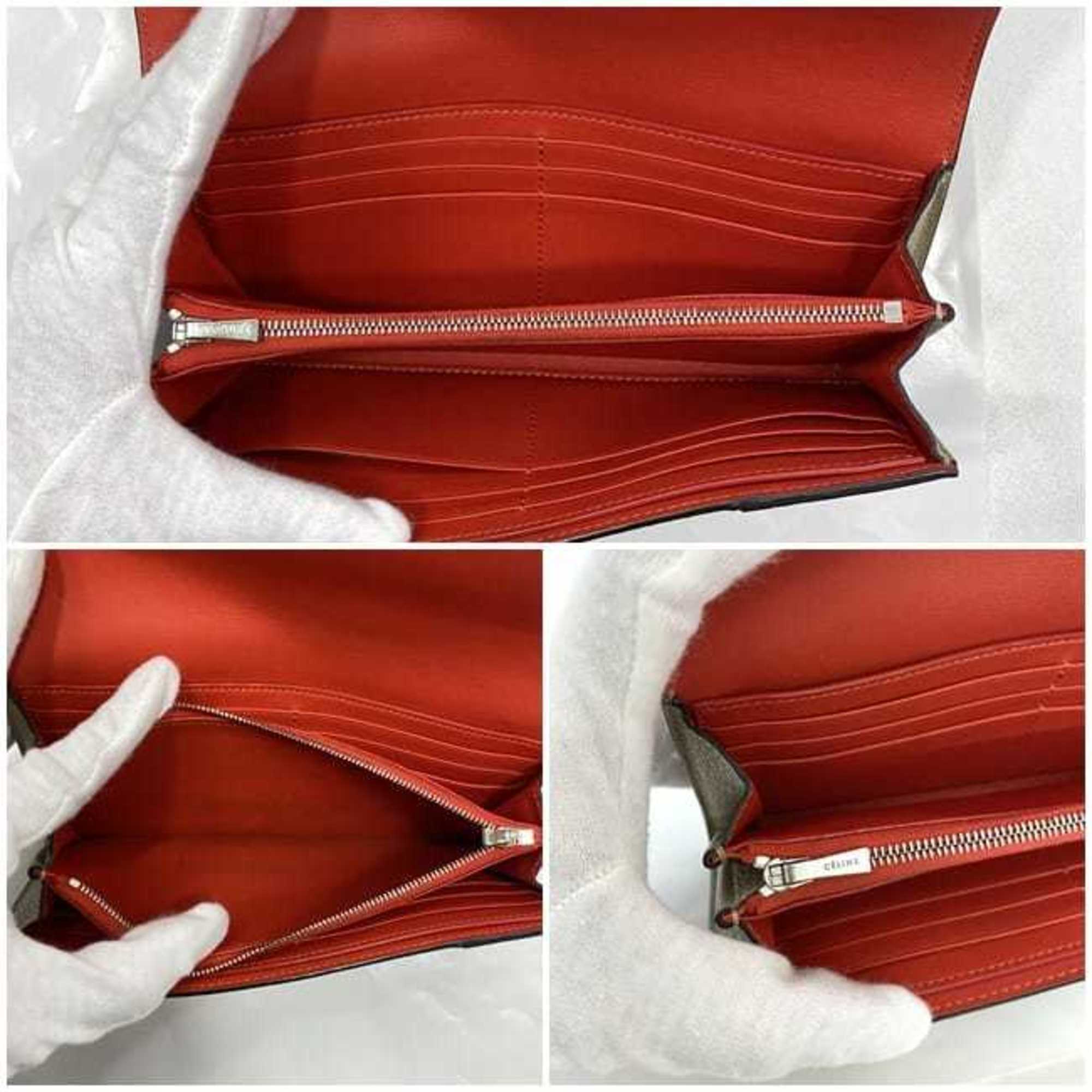 Celine Bi-fold Long Wallet Large Multi-function ec-21822 Beige Red 101673AFE Leather S-PG-4175 CELINE Flap Grain Women's