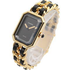 Chanel CHANEL Première M Wristwatch, Gold Plated (GP), Leather Strap, Women's, Black, H0001 — Very Good