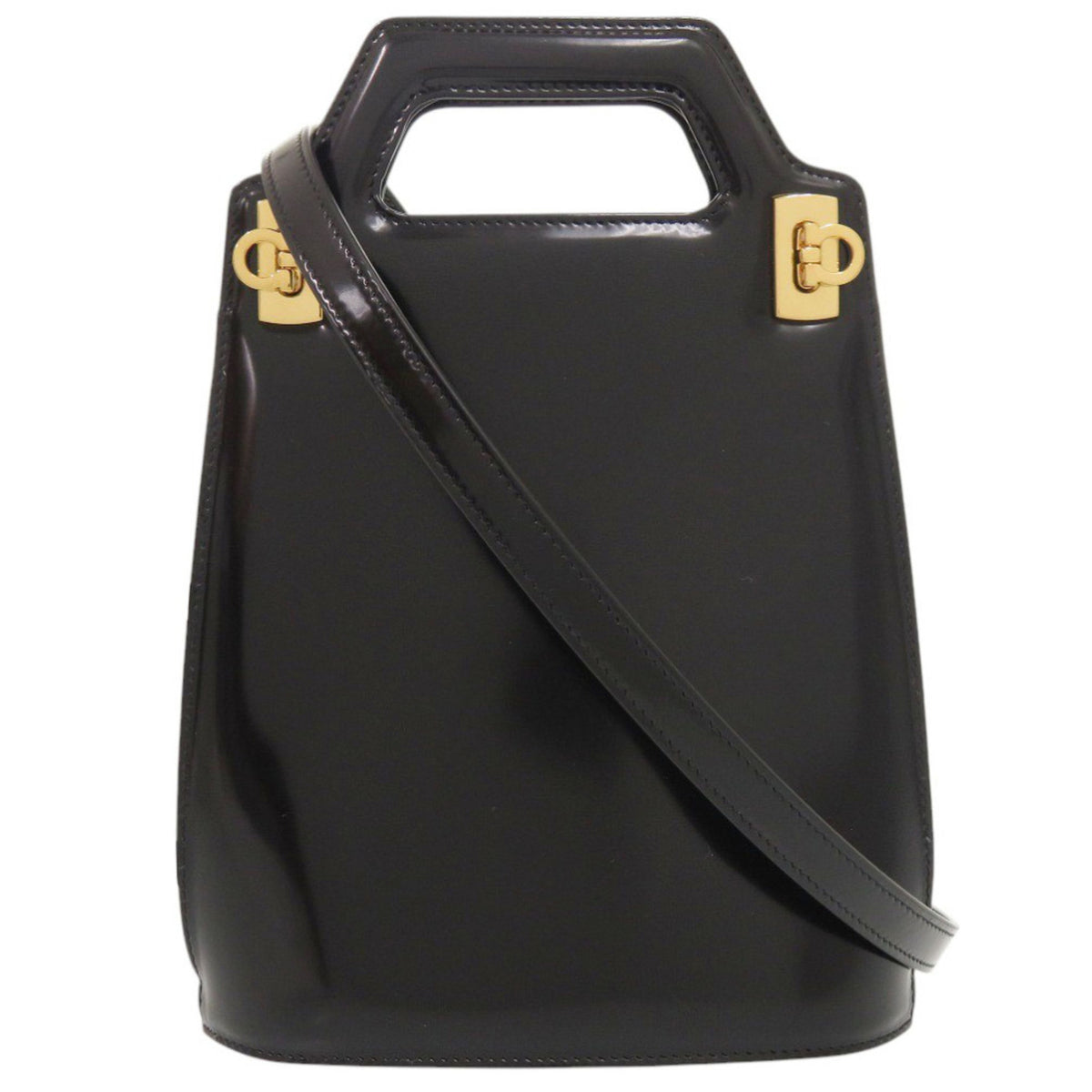 Unused Salvatore Ferragamo Wanda Mini 2WAY Gancini 213494 Calf Leather Black Handbag 1390Salvatore — Like New