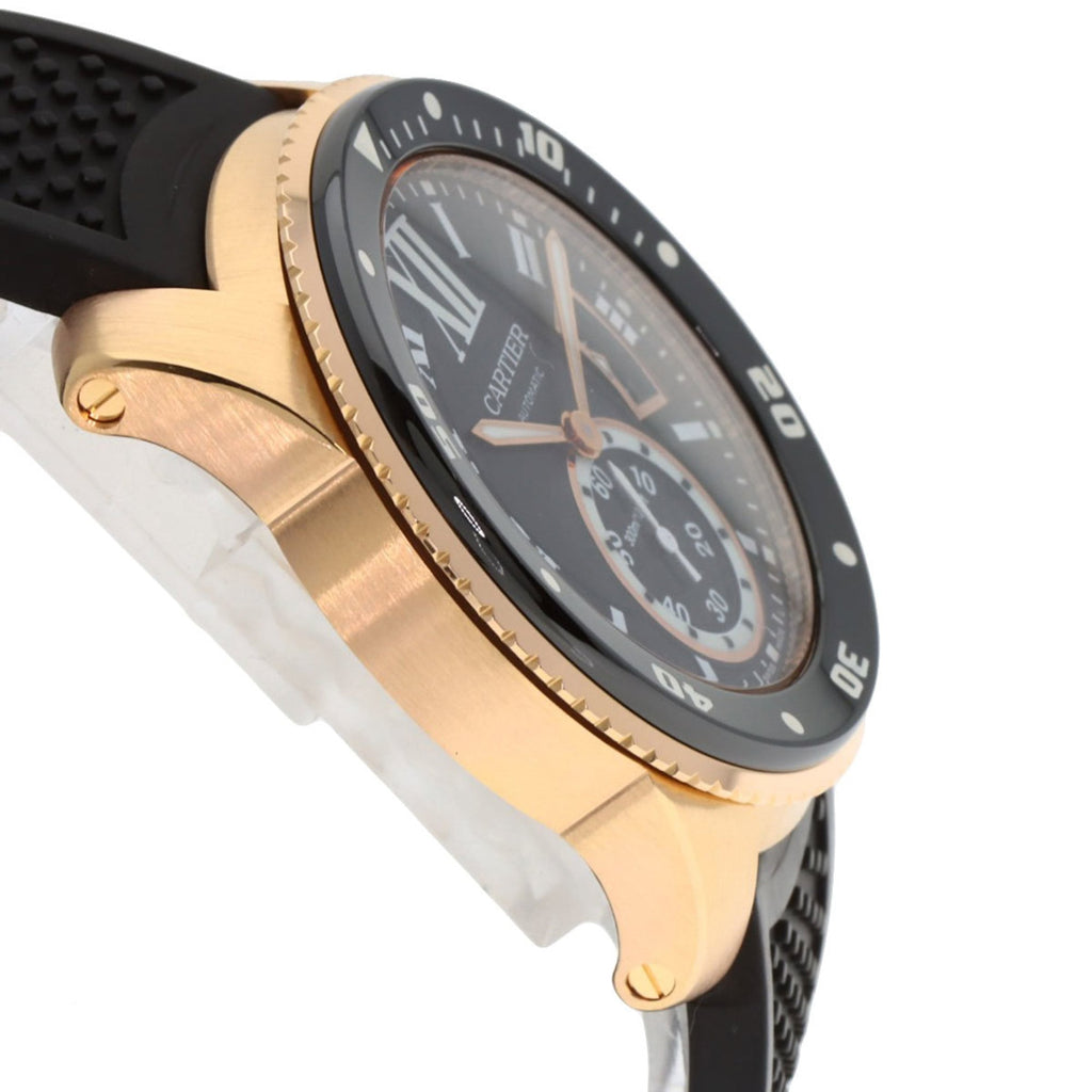 Cartier W7100052 Calibre de Diver's Watch, 18K Pink Gold, Rubber, Men's