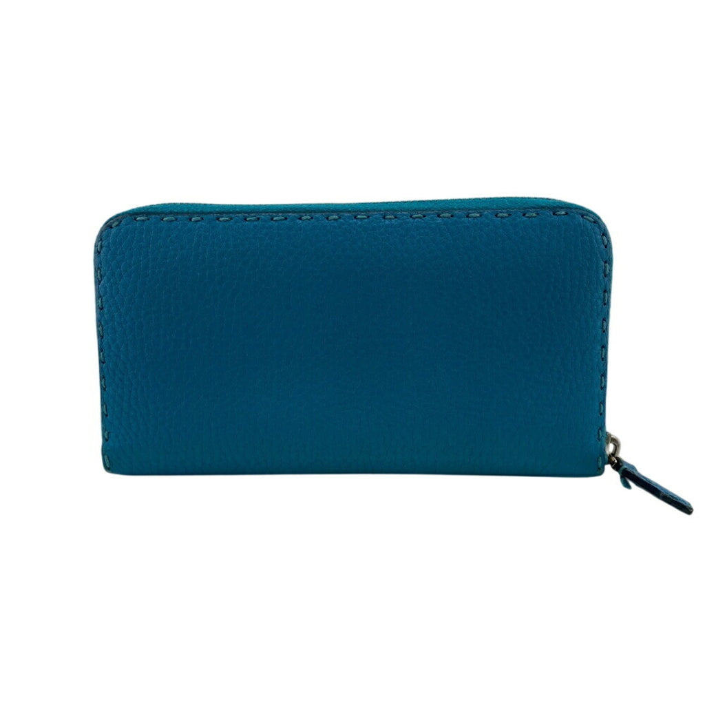FENDI Long Wallet, Hand-Stitched Round Selleria, Blue, Women's