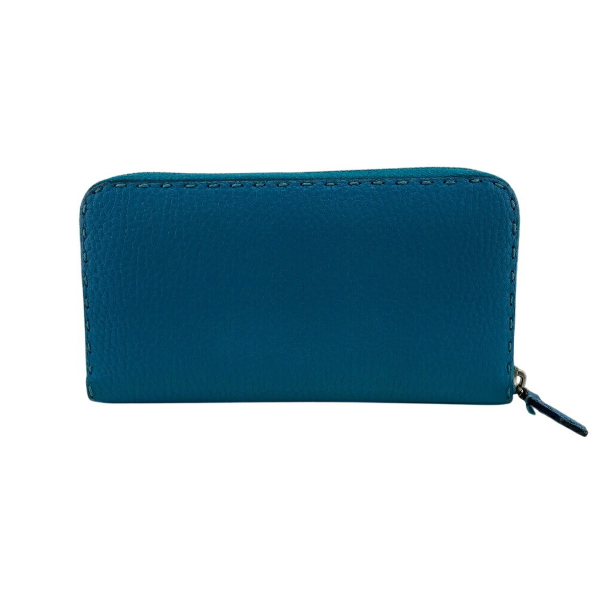 FENDI Long Wallet, Hand-Stitched Round Selleria, Blue, Women's