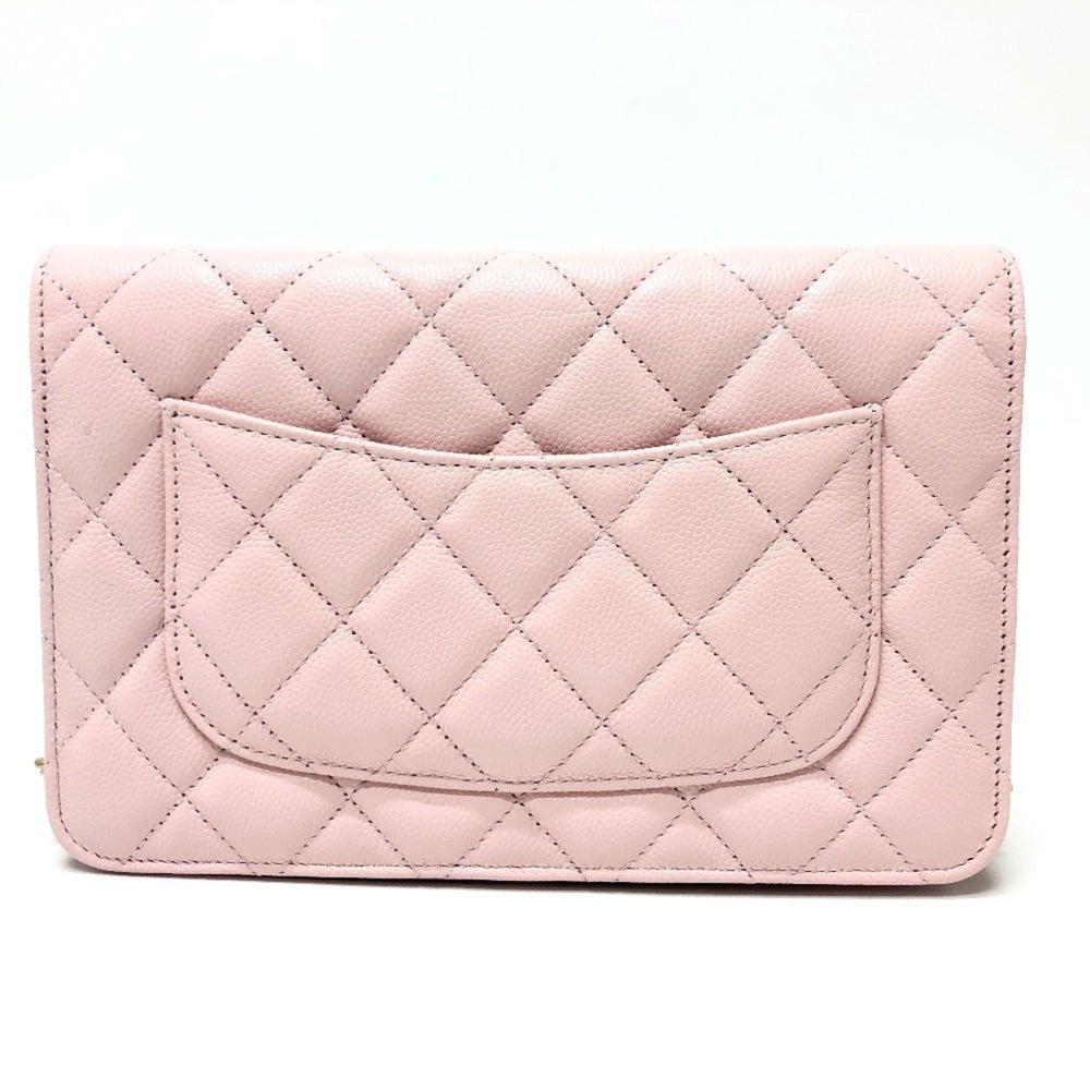 CHANEL AP0250 Coco Mark CC Chain Wallet Long Pouch Pochette Shoulder Bag Caviar Skin Women's Pink — New - Store Return