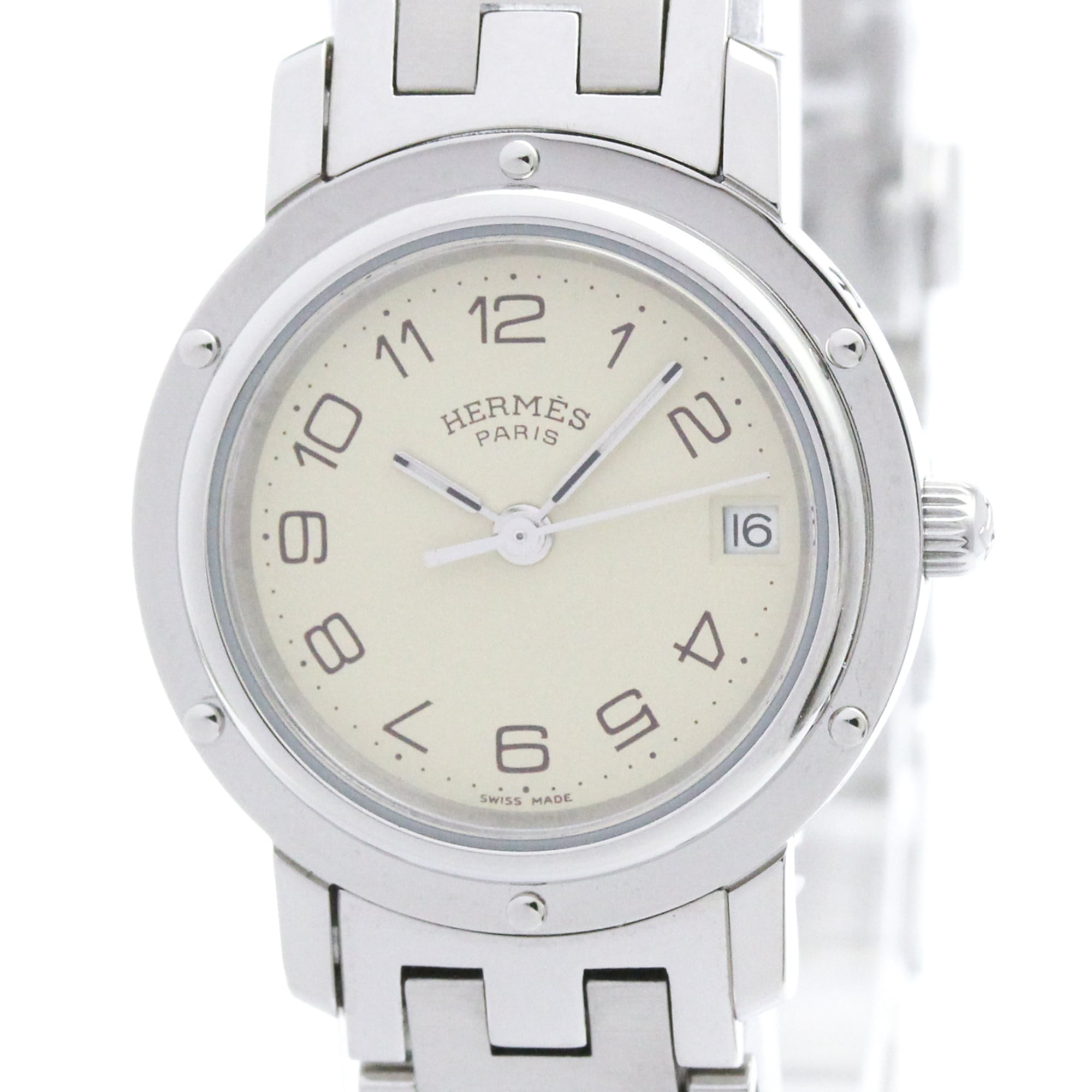 HERMES Clipper Stainless Steel Quartz Ladies Watch CL4.210 Polished — Very Good
