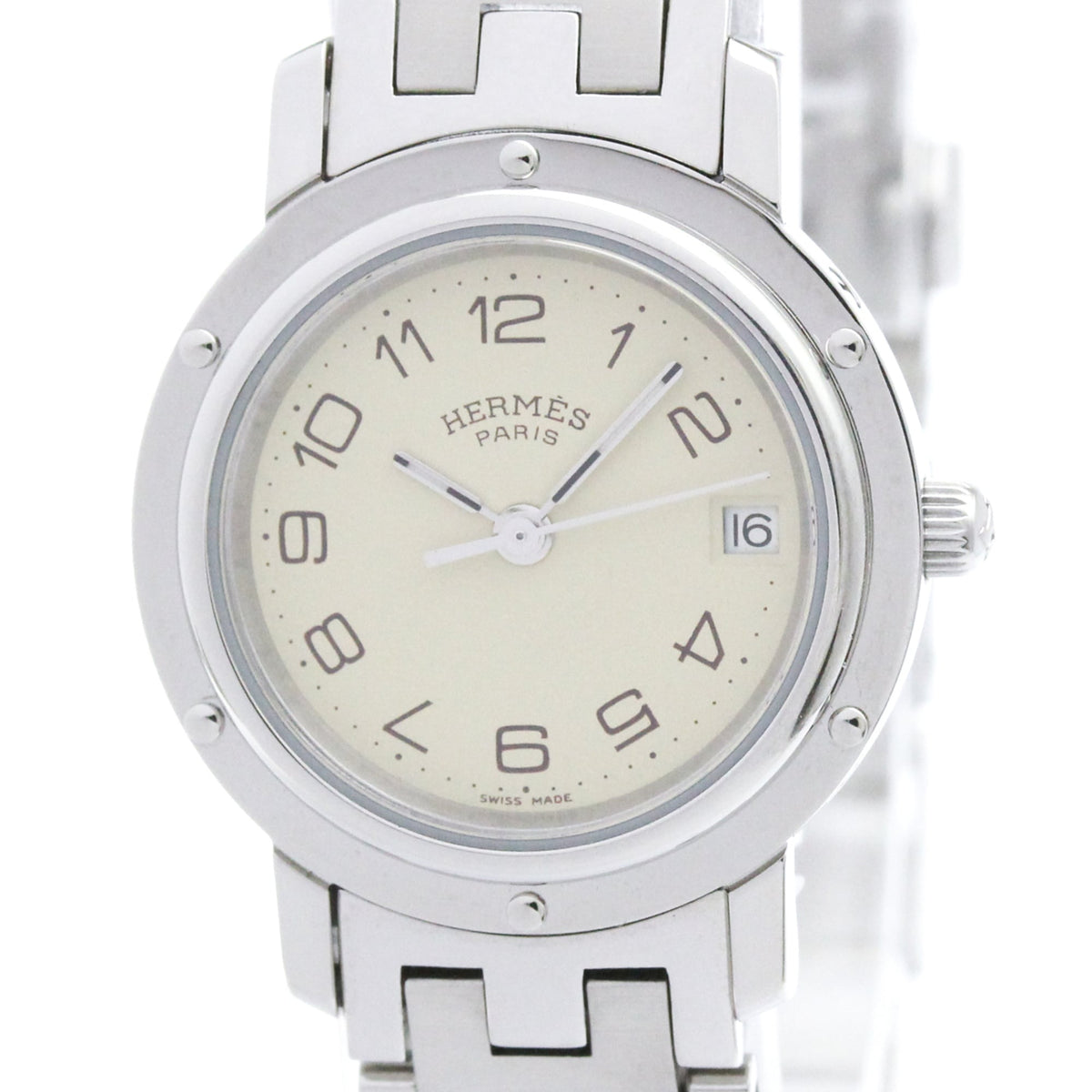 HERMES Clipper Stainless Steel Quartz Ladies Watch CL4.210 Polished — Very Good