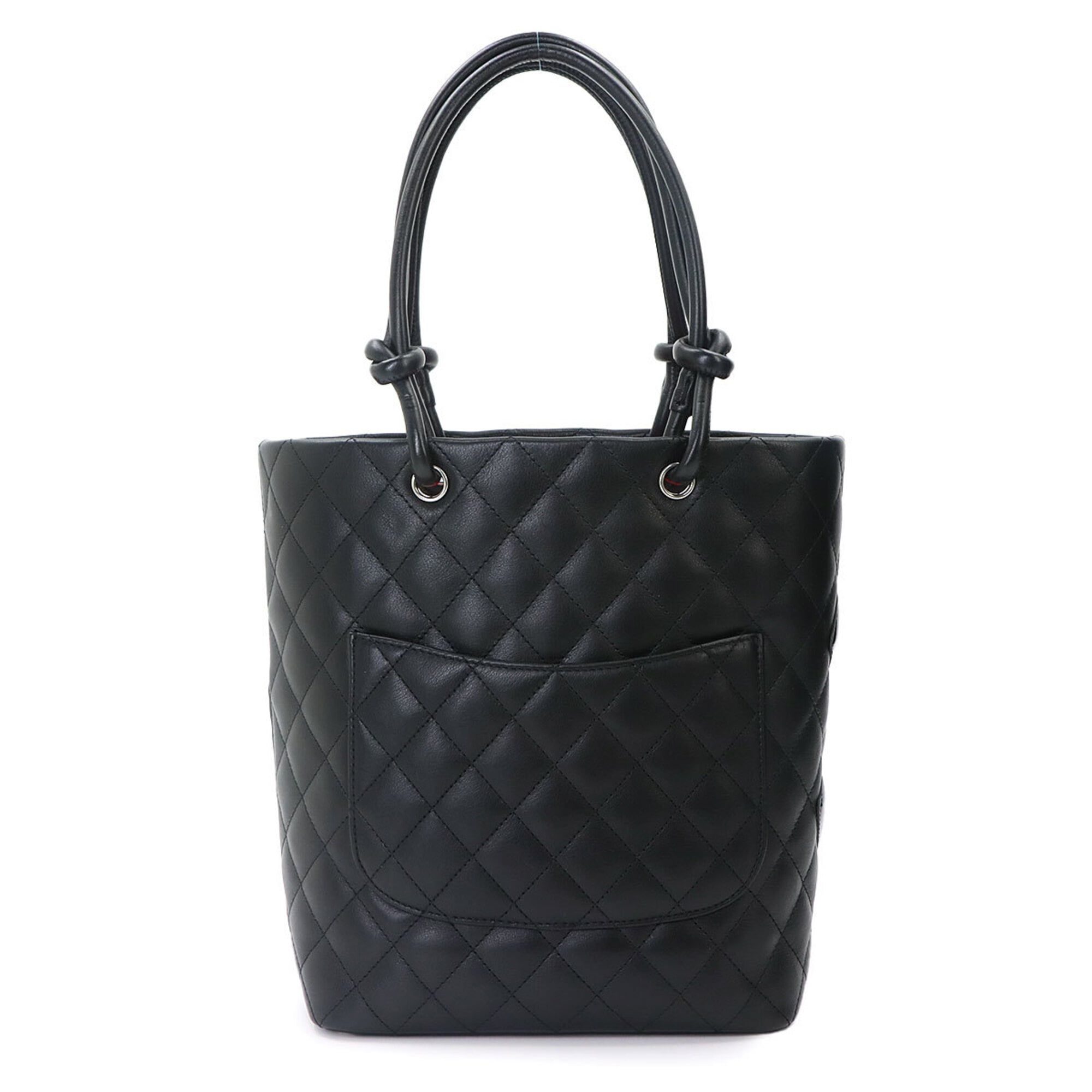 Chanel Cambon Line Medium Tote Handbag, Leather Enamel Black, A25167, Silver Hardware — Like New