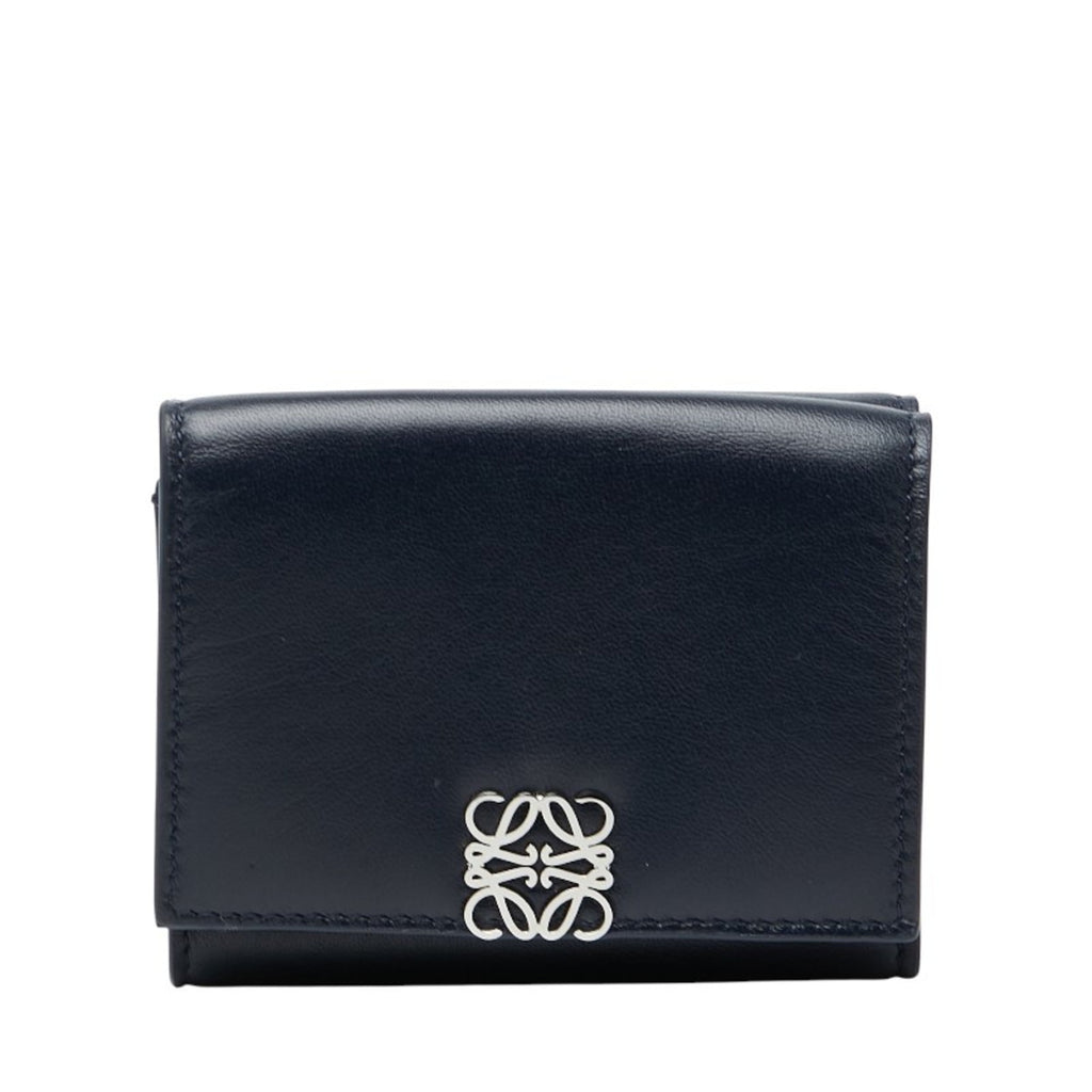 LOEWE Anagram Trifold Wallet, Navy Leather, Women's
