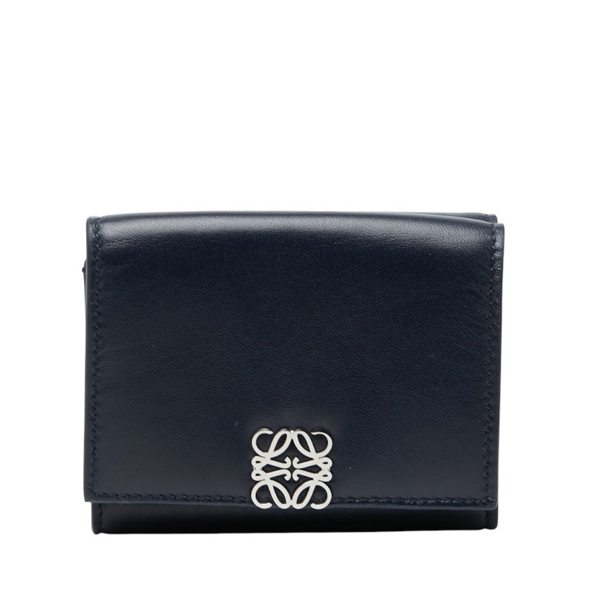 LOEWE Anagram Trifold Wallet, Navy Leather, Women's