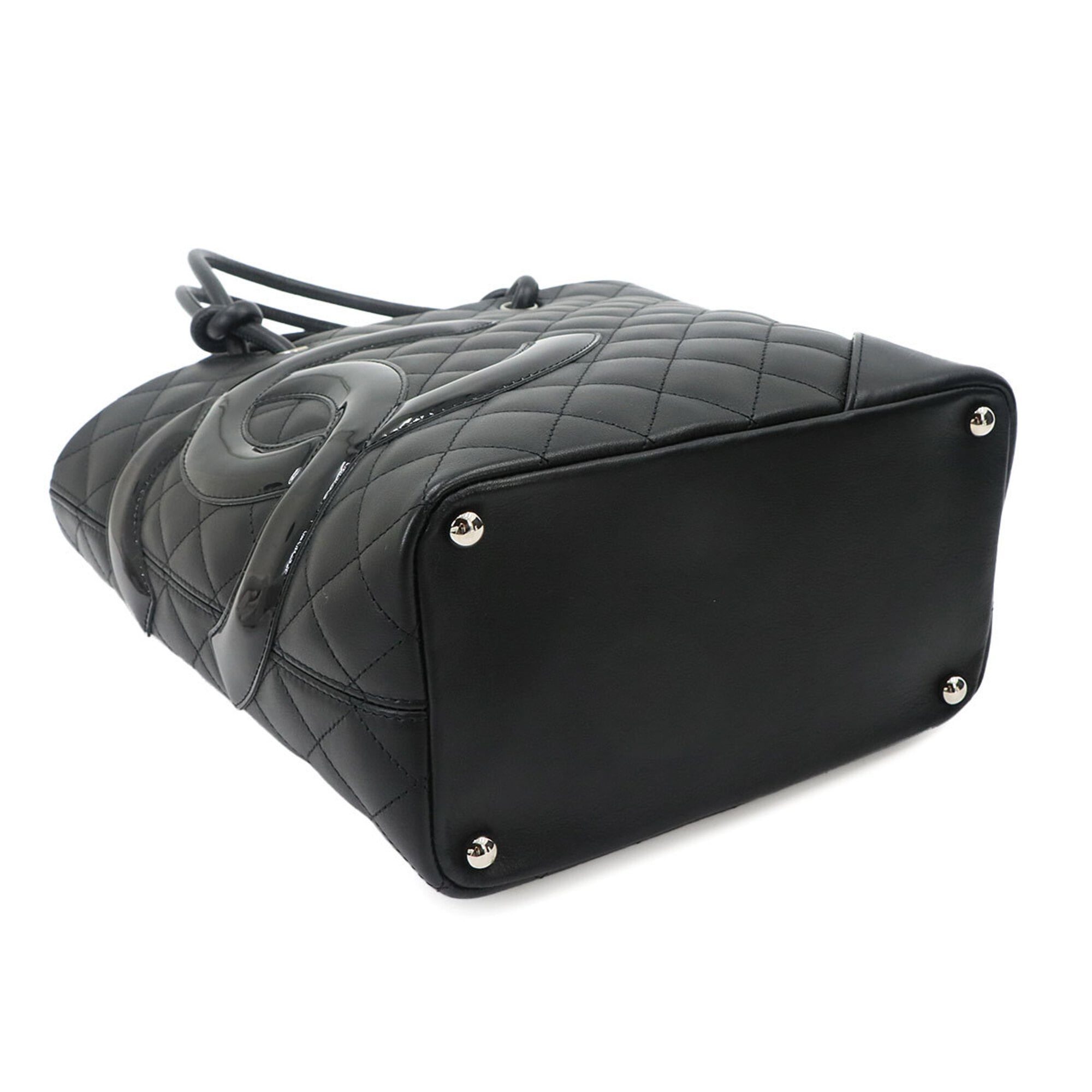 Chanel Cambon Line Medium Tote Handbag, Leather Enamel Black, A25167, Silver Hardware — Like New