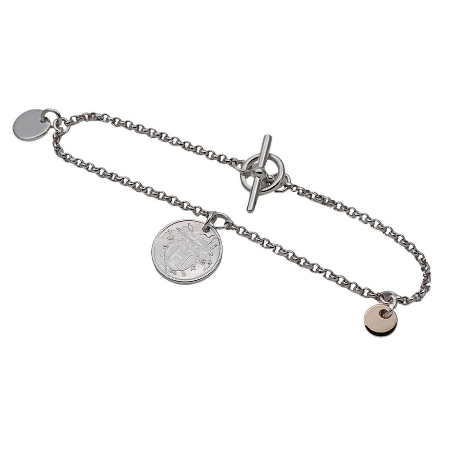 Hermes Hermès Ex Libris PM Bracelet for Women, SV925, 750PG, Silver, Pink Gold, ST Size, Polished