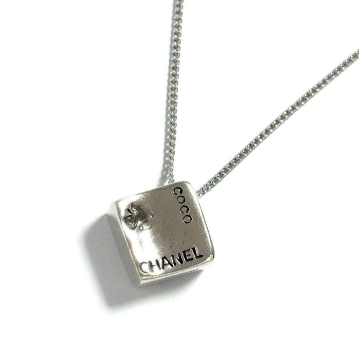 Chanel Pendant Necklace Silver Coco Camellia Reversible