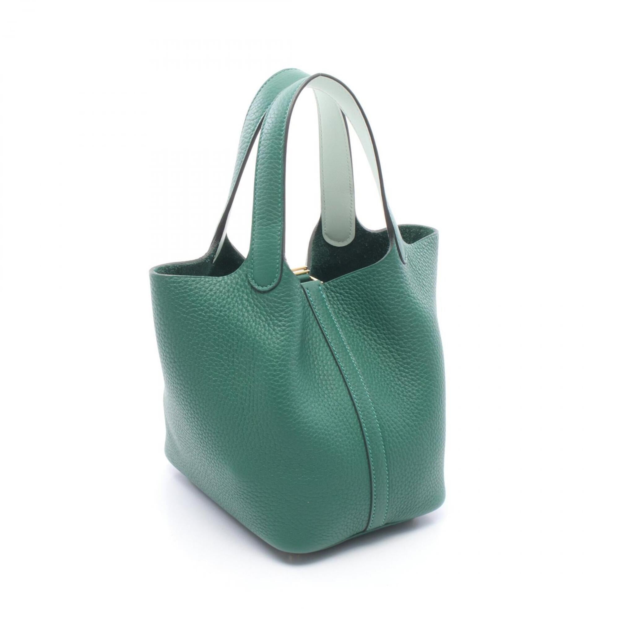Hermes Picotin Lock Eclat PM Handbag, Leather, Taurillon Clemence, Veau Swift, Women's, Green, Vert Moyen, Peppermint — New - Store Return