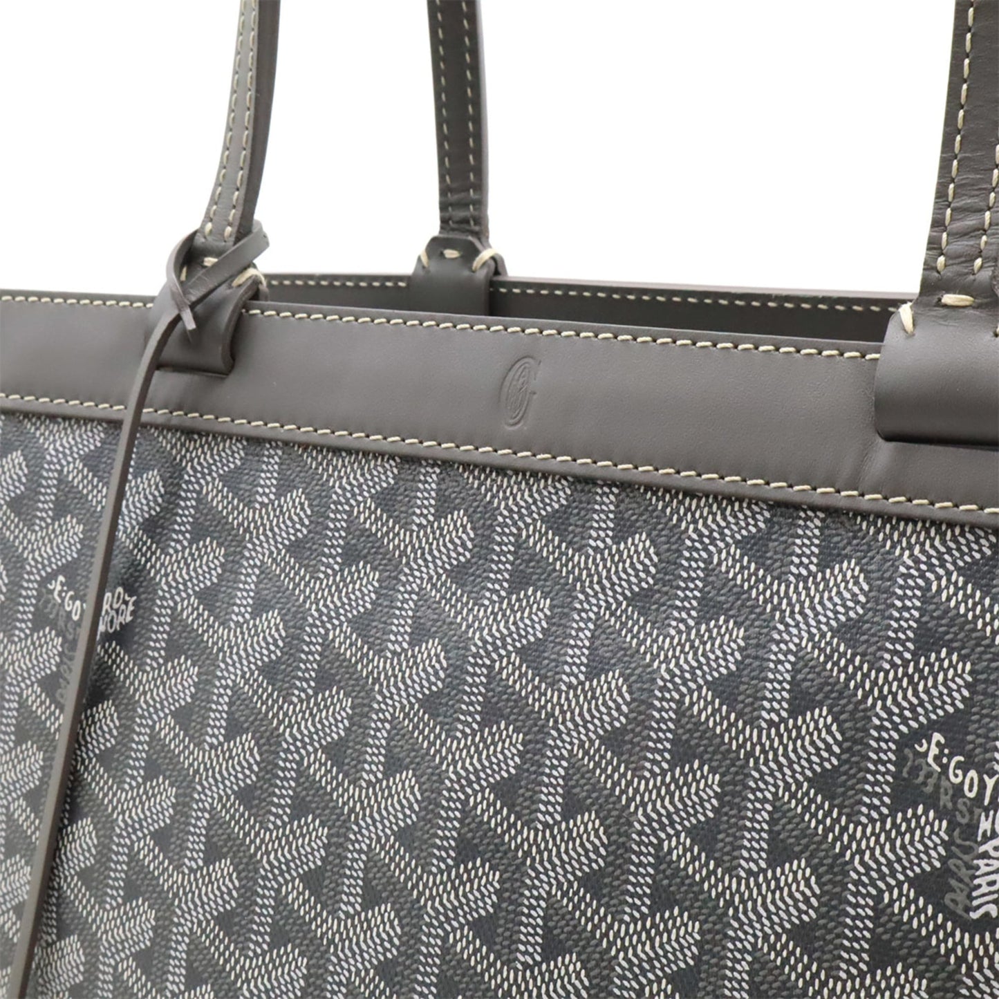 GOYARD Bellechasse Beyod PM Tote Bag Shoulder Herringbone Pattern PVC Leather Gray Black White