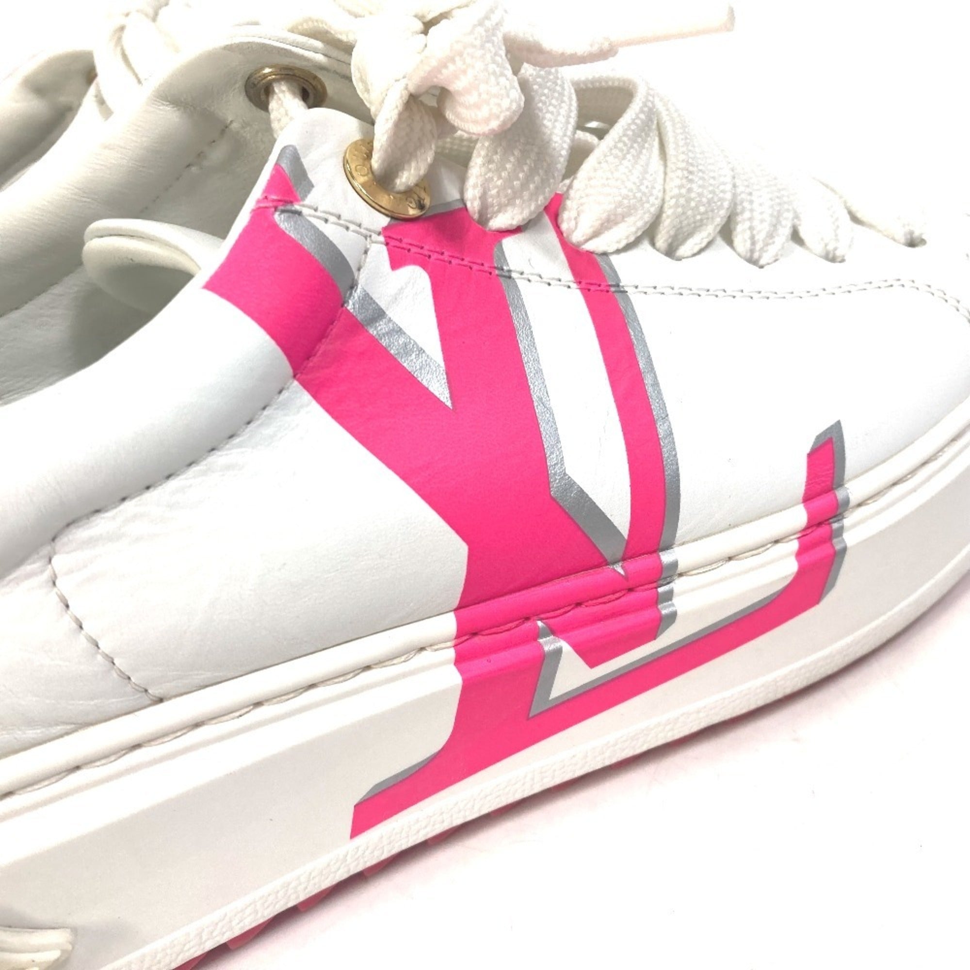 LOUIS VUITTON Time Out Line Lace-Up Logo Sneakers Leather Women's White