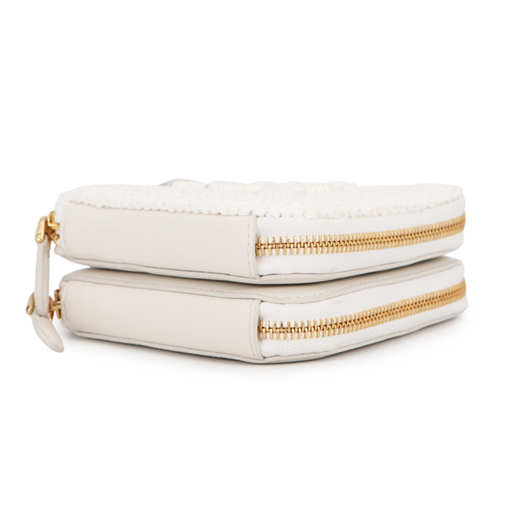 Prada Shoulder Bag Saffiano Triangle Mini Pouch Leather Raffia 1NR015 PRADA 2-way White Handbag — Like New