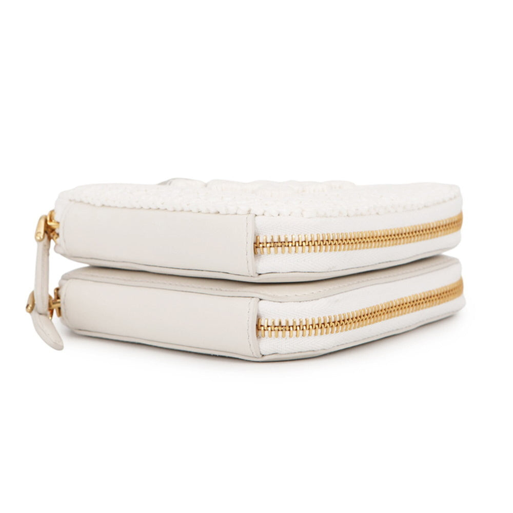 Prada Shoulder Bag Saffiano Triangle Mini Pouch Leather Raffia 1NR015 PRADA 2-way White Handbag — Like New