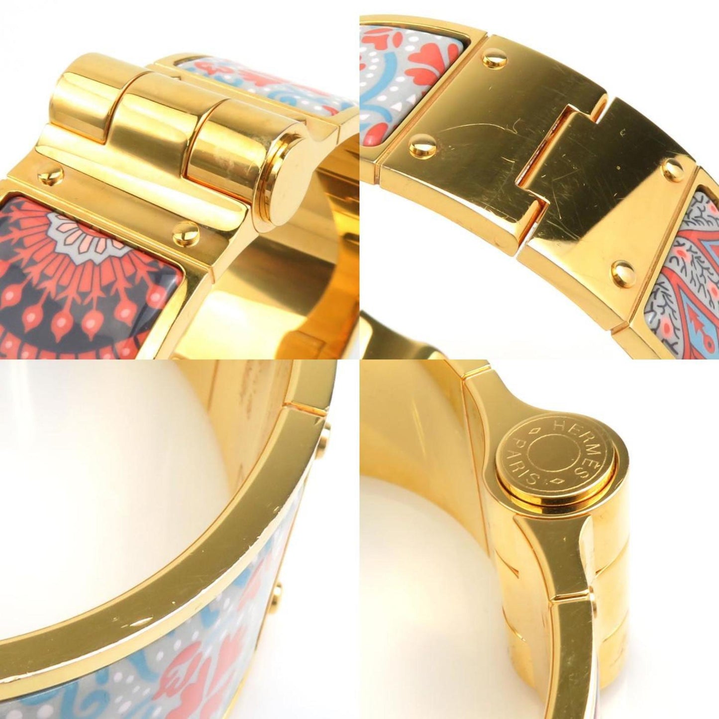 Hermes HERMES Bangle Bracelet Charnier Metal Enamel Gold Blue Pink Women's e59946g
