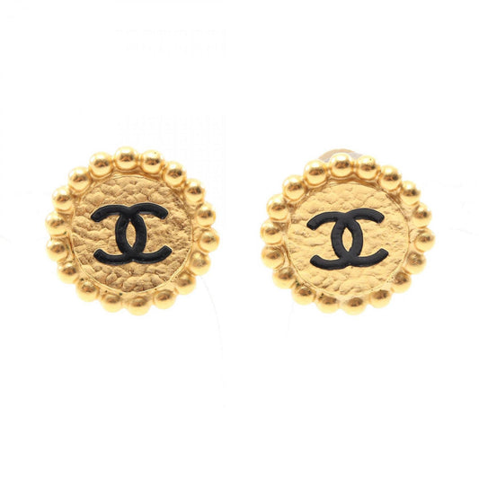 CHANEL Coco Mark Earrings, Gold Plated, Women's, and Black