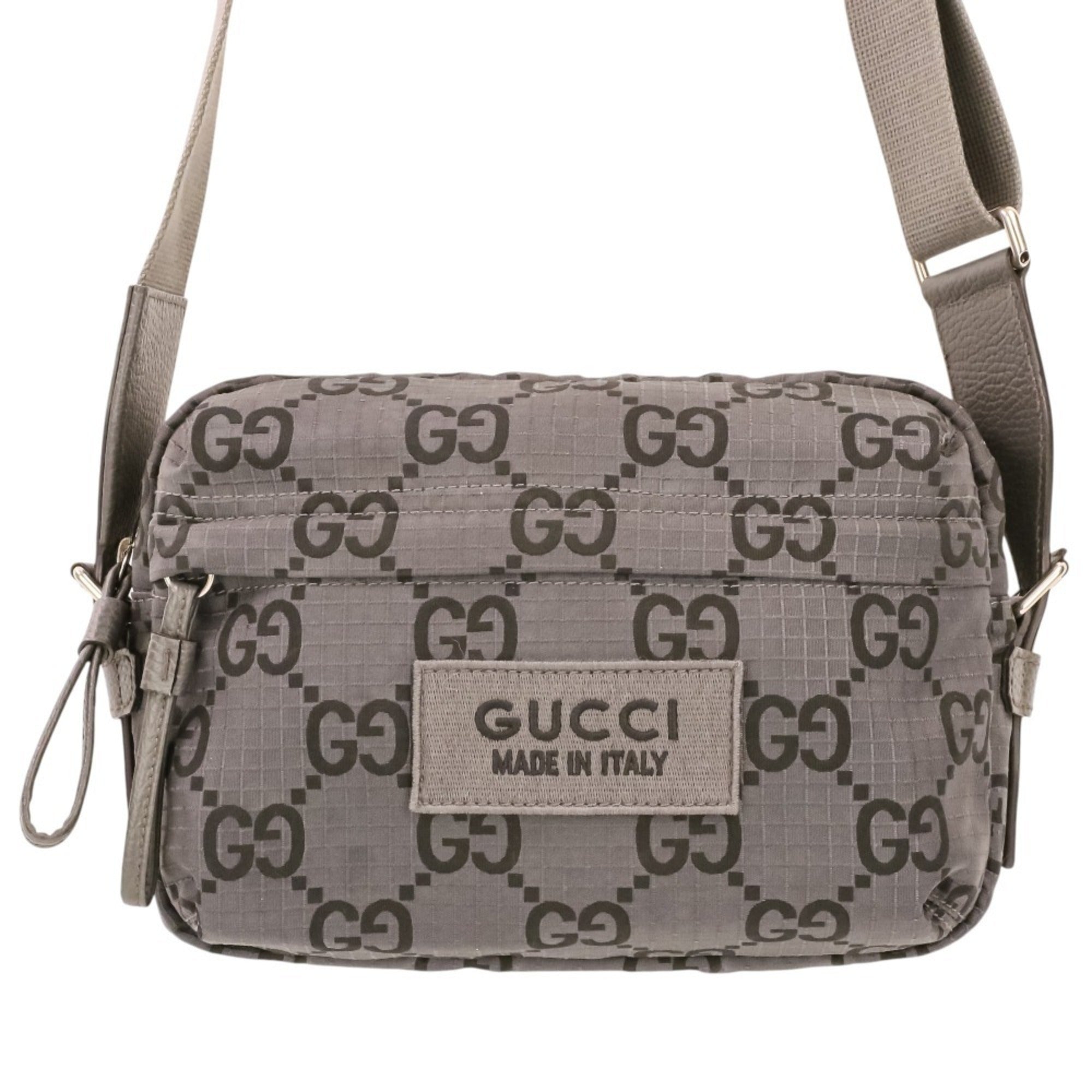 GUCCI ECONYLON GG Polyester Shoulder Bag, Medium, 767931 520981, Gray, Men's/Women's — Like New