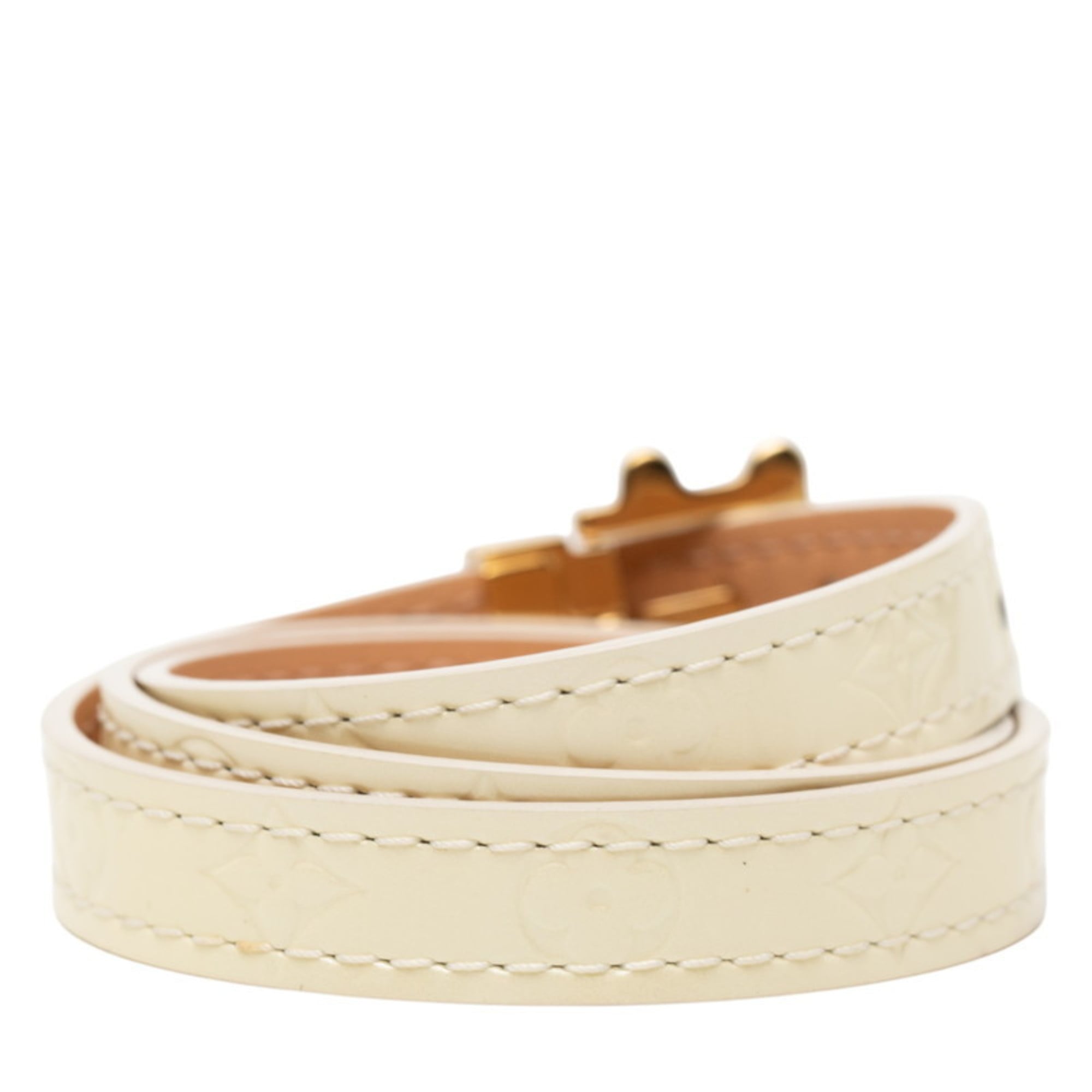 Louis Vuitton Monogram Vernis Triple Tour Bracelet M91400, Beige, Gold-Plated Patent Leather, Women's, LOUIS VUITTON