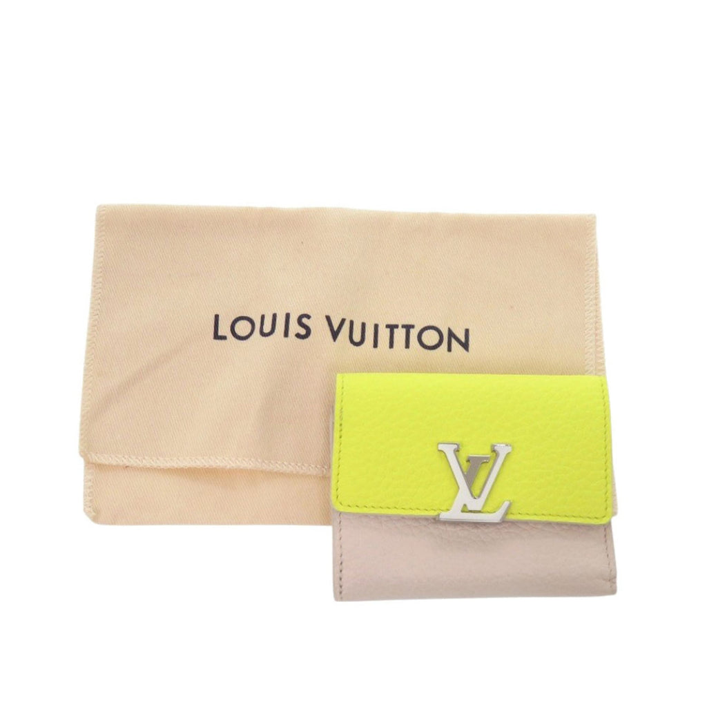 Like new Louis Vuitton Portefeuille Capucines XS M80325 Taurillon Leather Yellow and Beige Tri-fold Wallet LV 0725