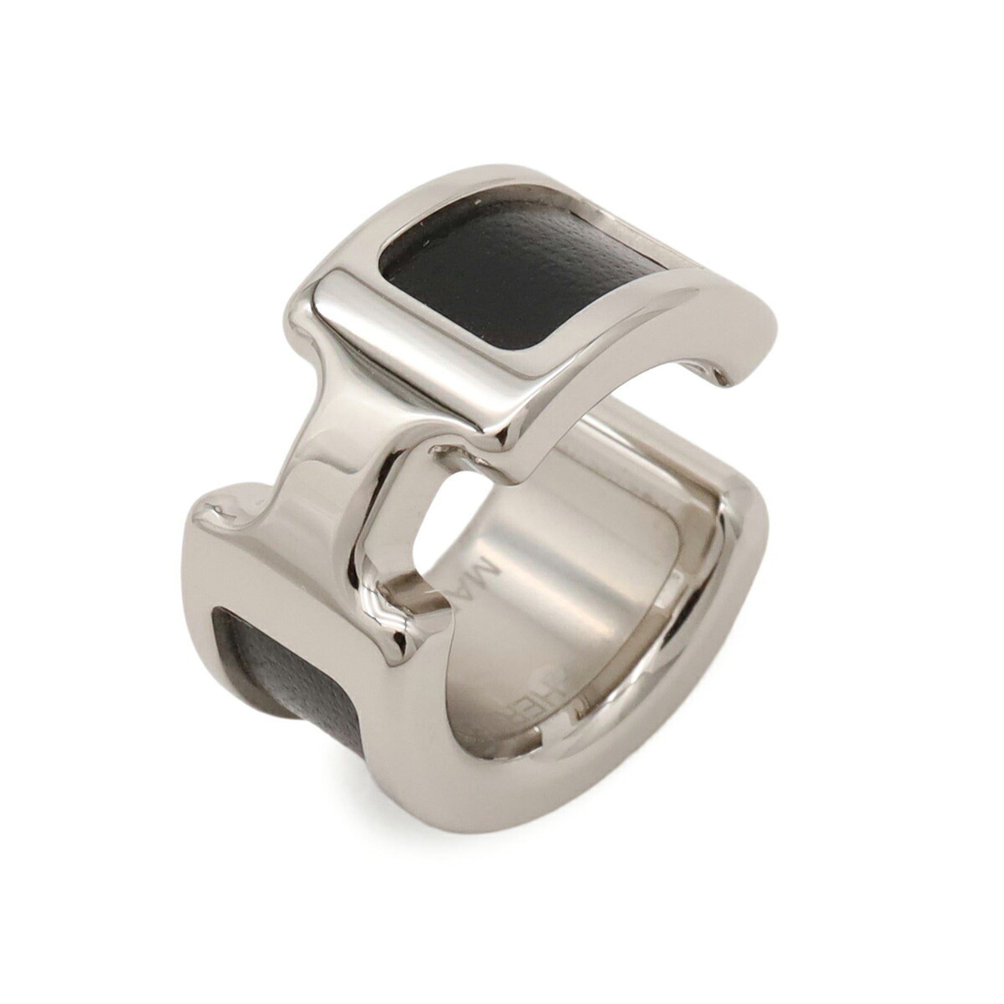 HERMES Olympe PM Ear Cuff Hook Clip Metal Box Calf Leather Silver Black — New - Store Return