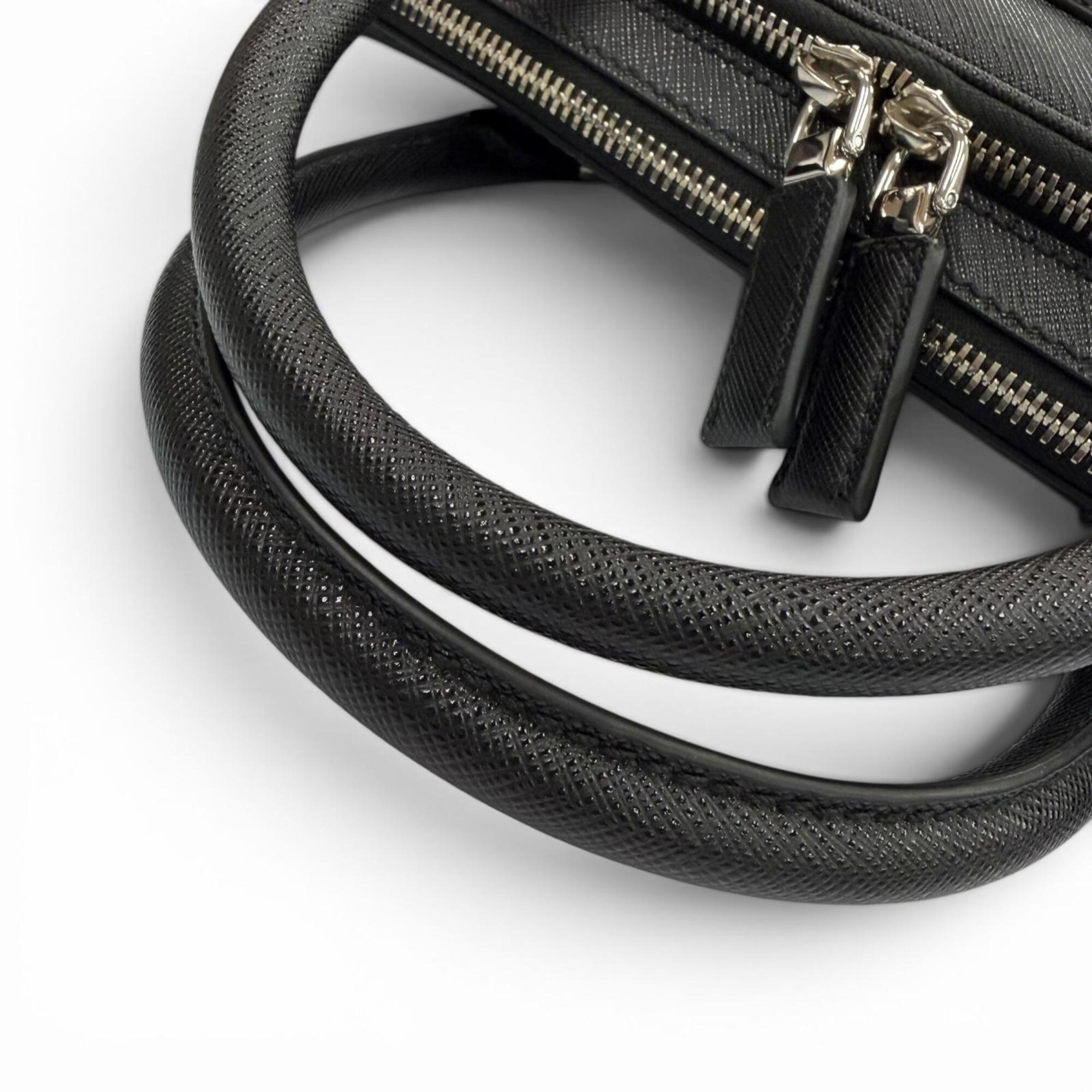 PRADA 2VE022 Saffiano Leather Triangle Logo 2-Way Briefcase Business Bag Black Made in Italy Men's — Like New