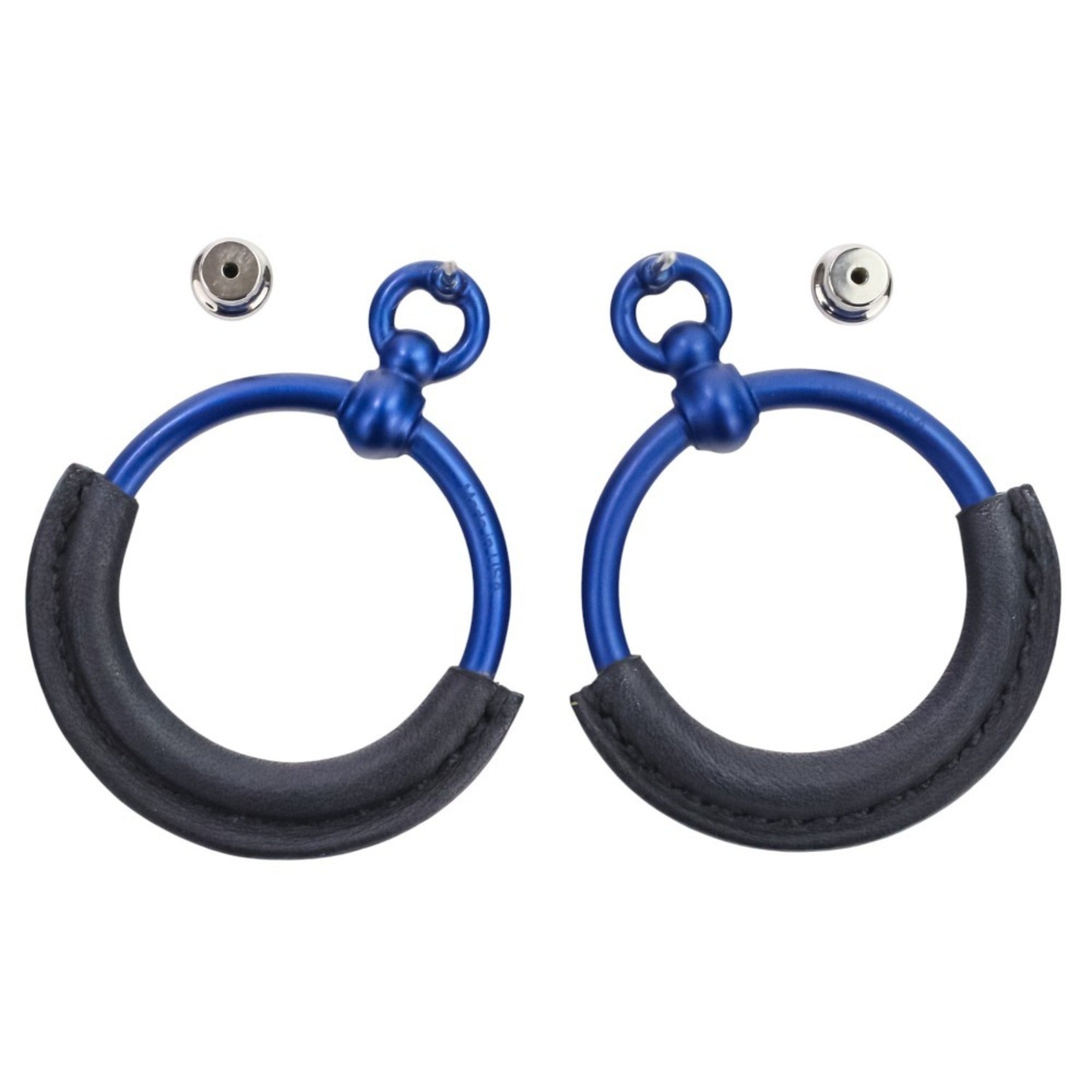 HERMES Loop Grand Earrings PM Aluminum Navy Women's — Like New