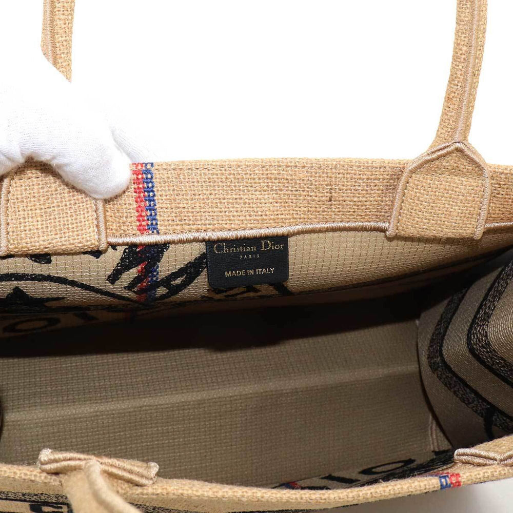Christian Dior Book Tote Medium, Union Motif Handbag, Jute Canvas, Beige, M1296ZRUW — Like New