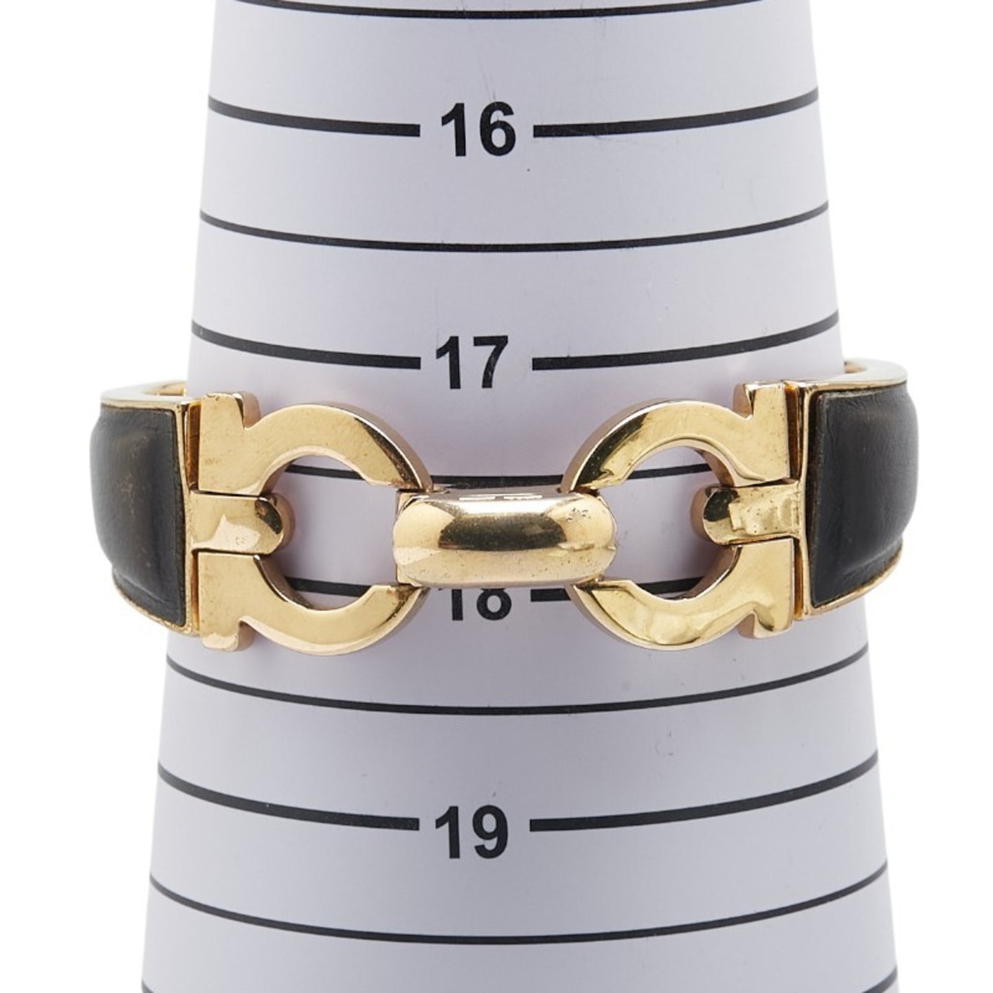 Salvatore Ferragamo Gancini Bangle in Gold and Black Plated Leather for Women