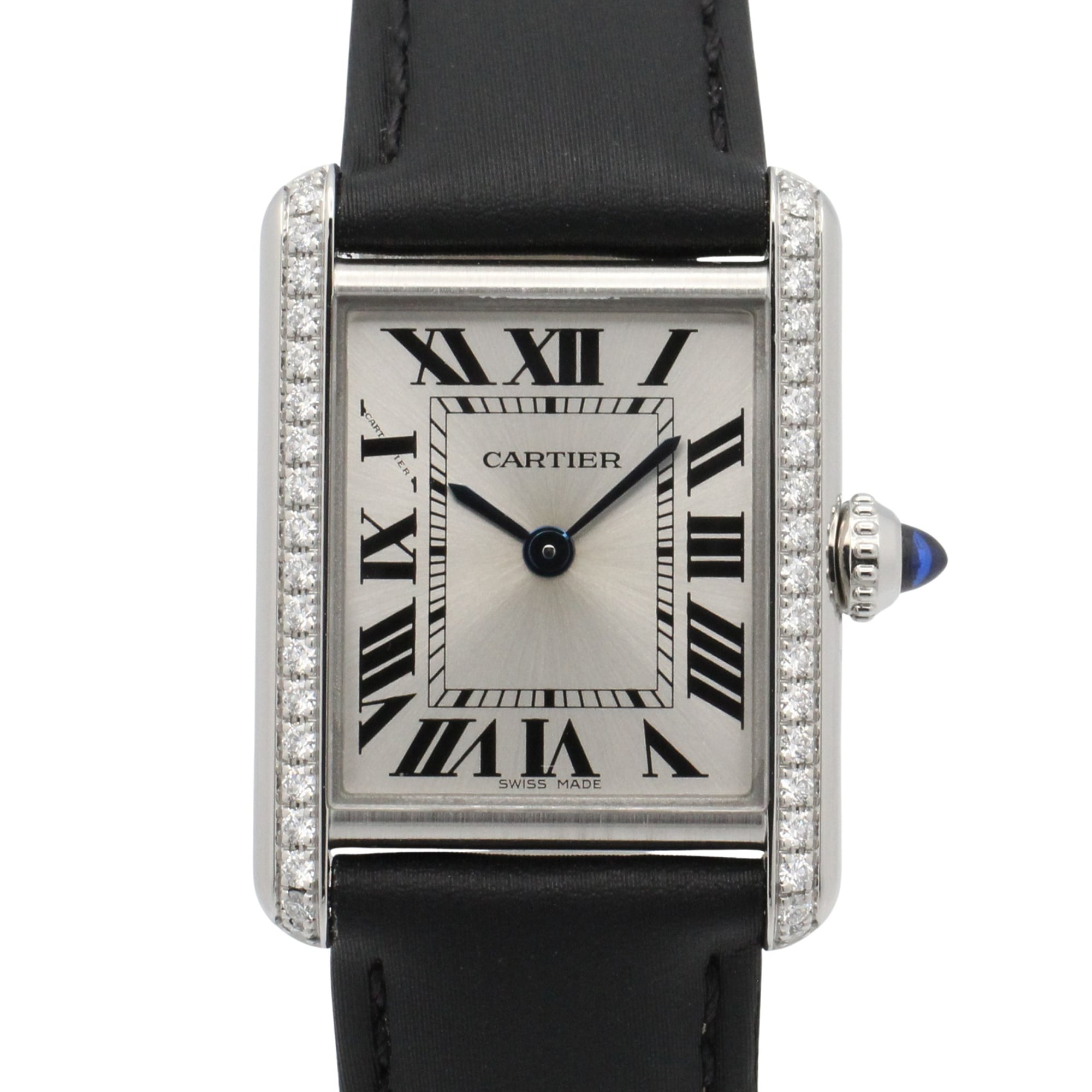 Cartier Tank Must SM Watch, Stainless Steel, Leather Strap, Diamond, Ladies, Silver Tone, W4TA0016 — Very Good