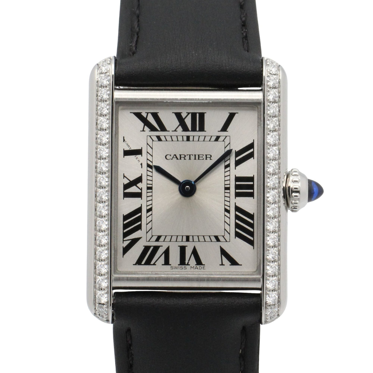 Cartier Tank Must SM Watch, Stainless Steel, Leather Strap, Diamond, Ladies, Silver Tone, W4TA0016 — Very Good