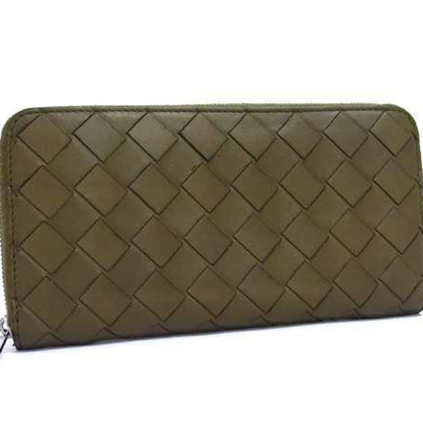 BOTTEGA VENETA Intrecciato Wallet 749427 Khaki Leather Round Long for Men and Women